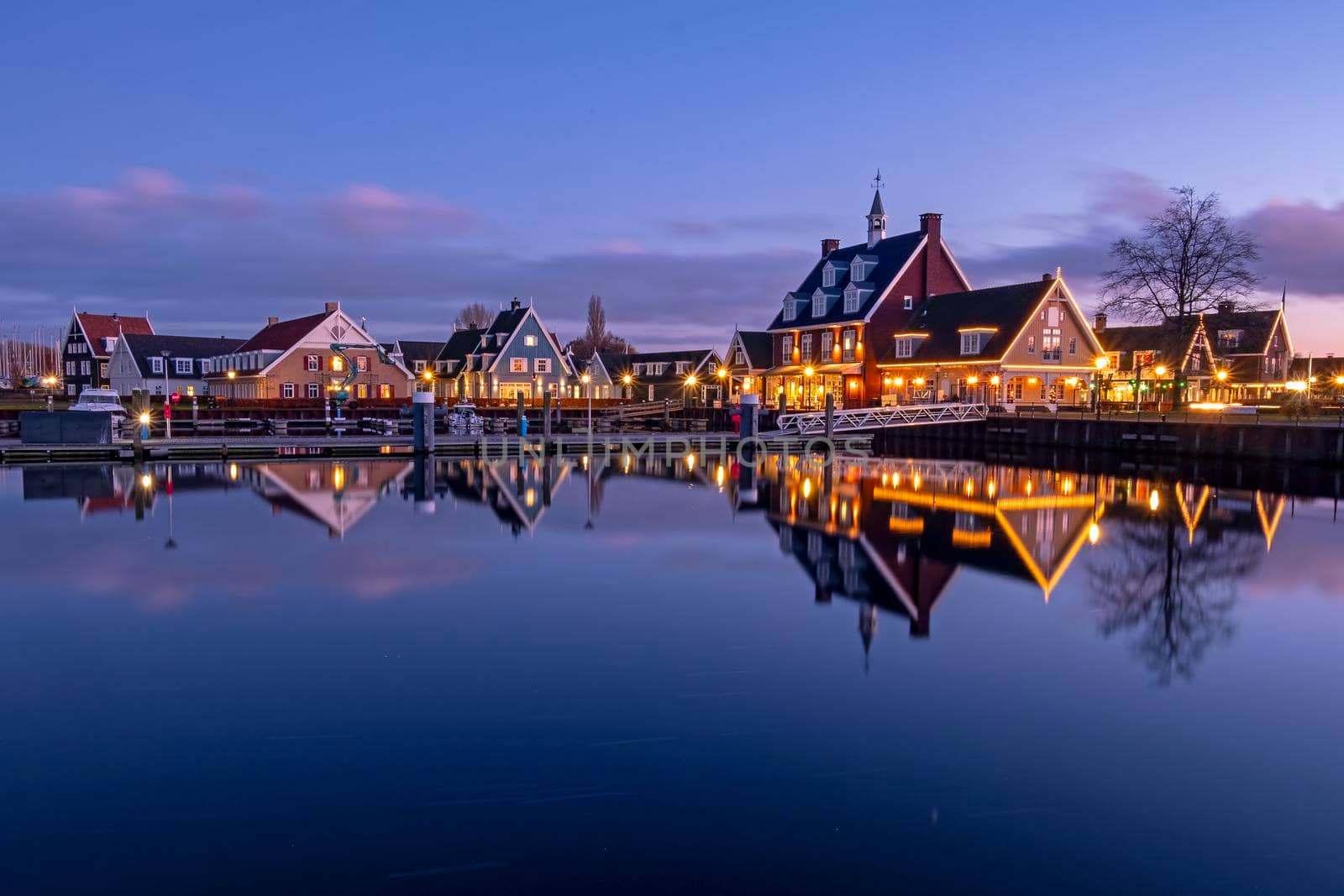 The harbor from Huizen in the Netherlands at sunset