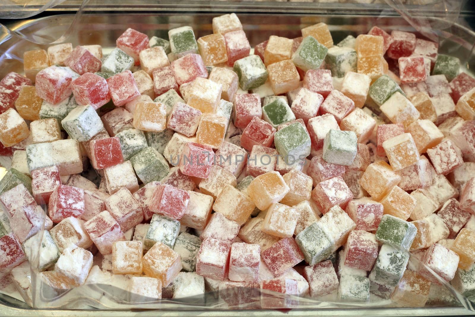 assortment of fruit paste at the market, different colors