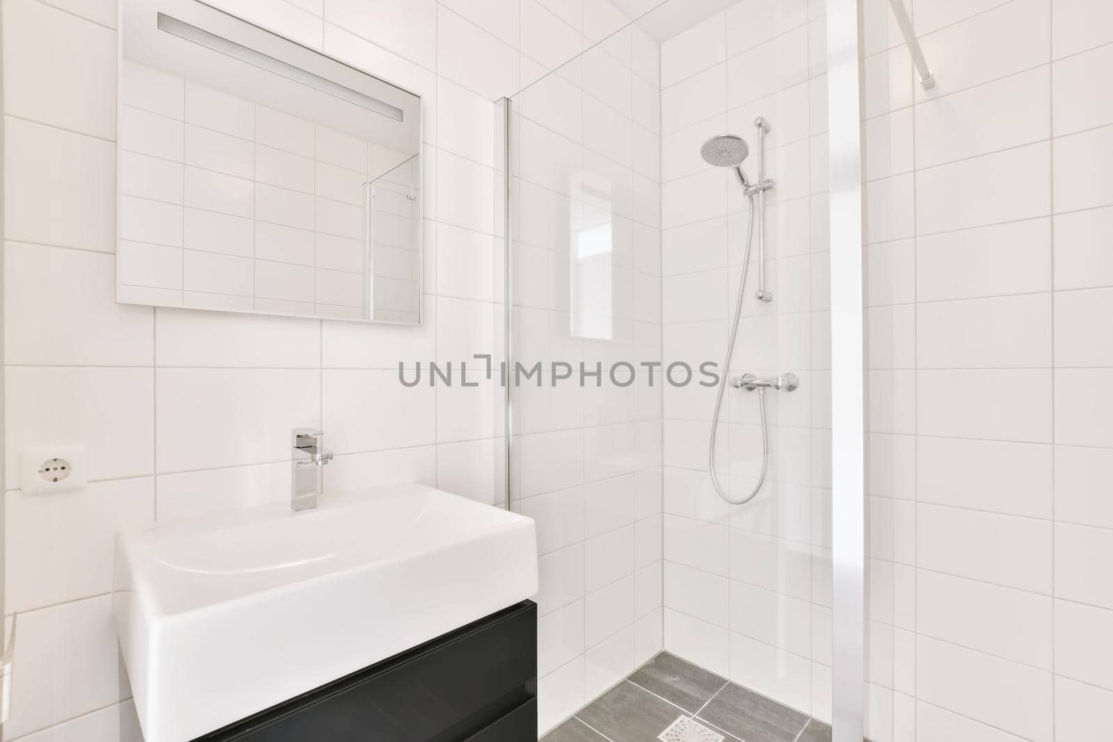 Attractive bathroom with stylish sink and mirror