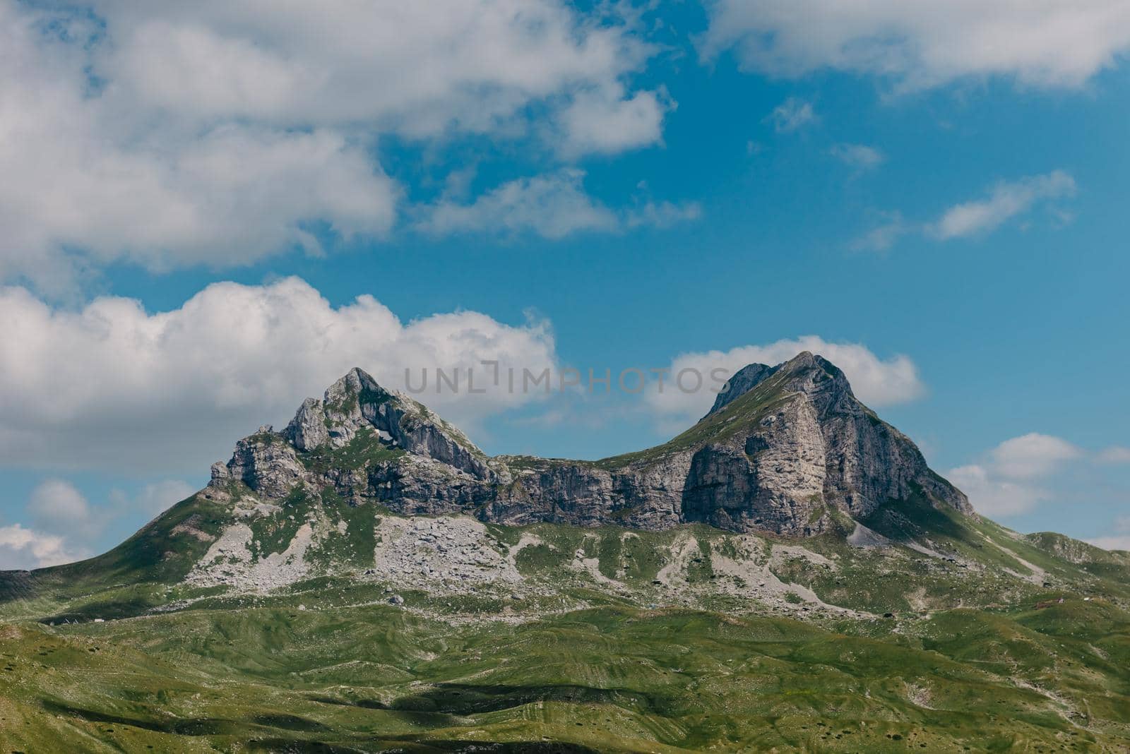 The mountain pass Sedlo is in the north of Montenegro. Fantastic green view of Saddle mountain, Durmitor massive, Montenegroю