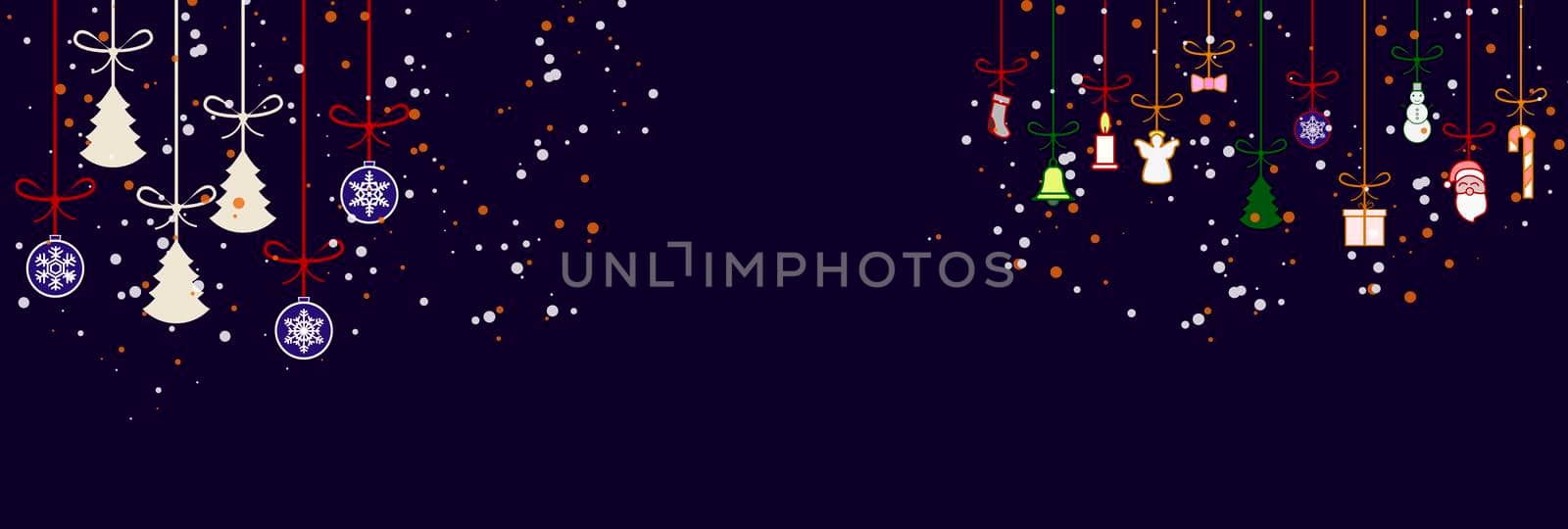 Christmas background with bright bulbs and holiday decorations by BEMPhoto