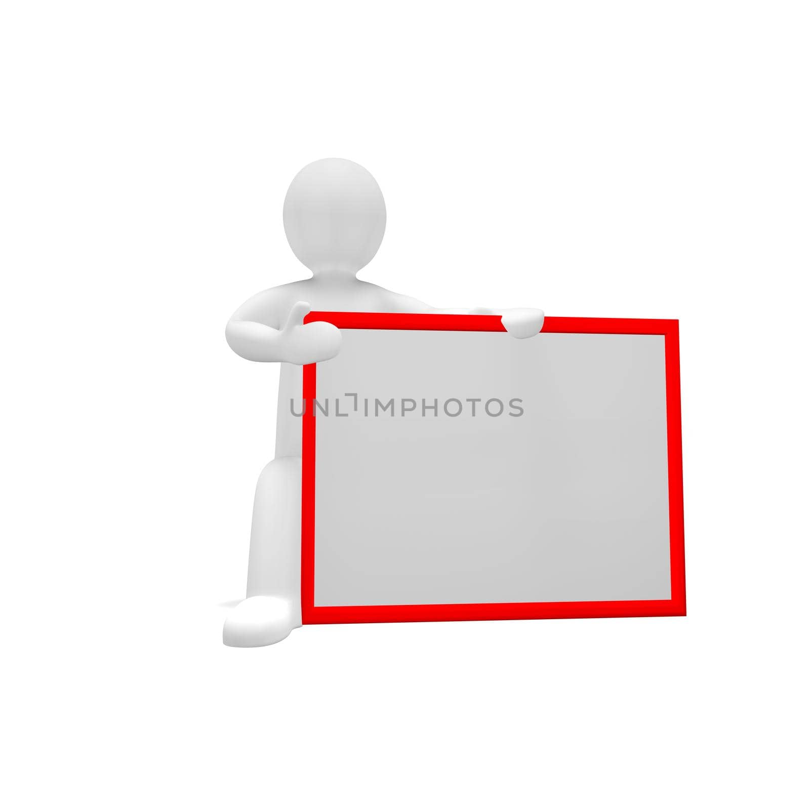 Little man with a blank banner for your notes by BEMPhoto