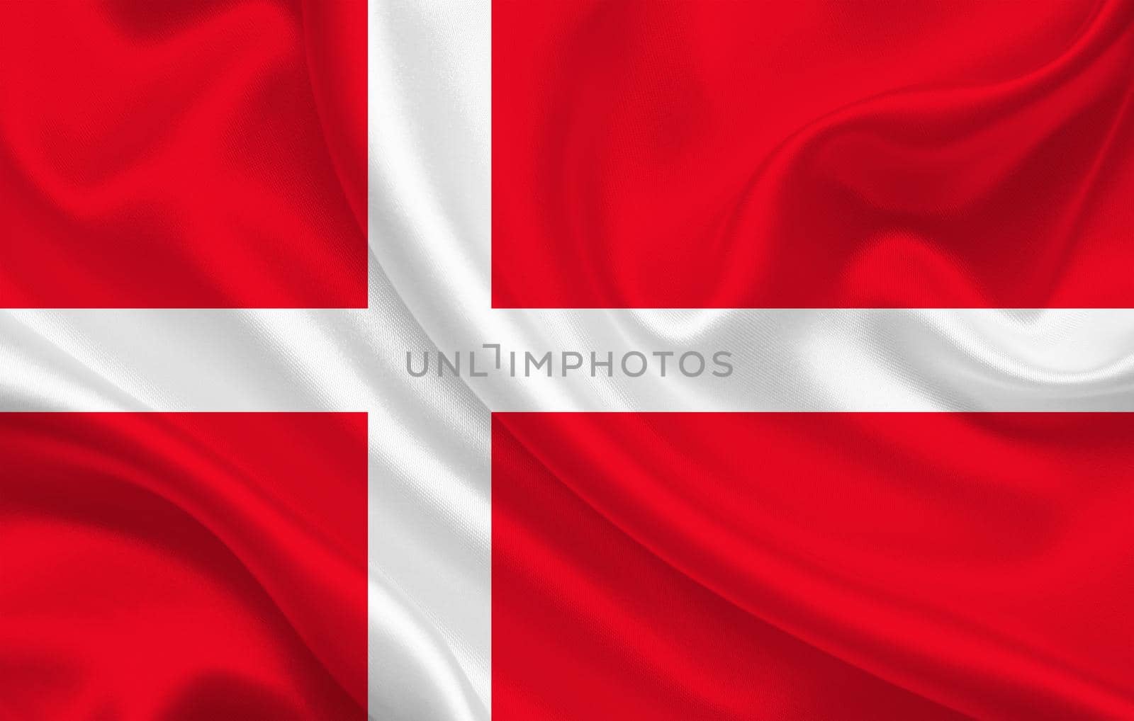 Denmark country flag on wavy silk fabric background panorama by BEMPhoto