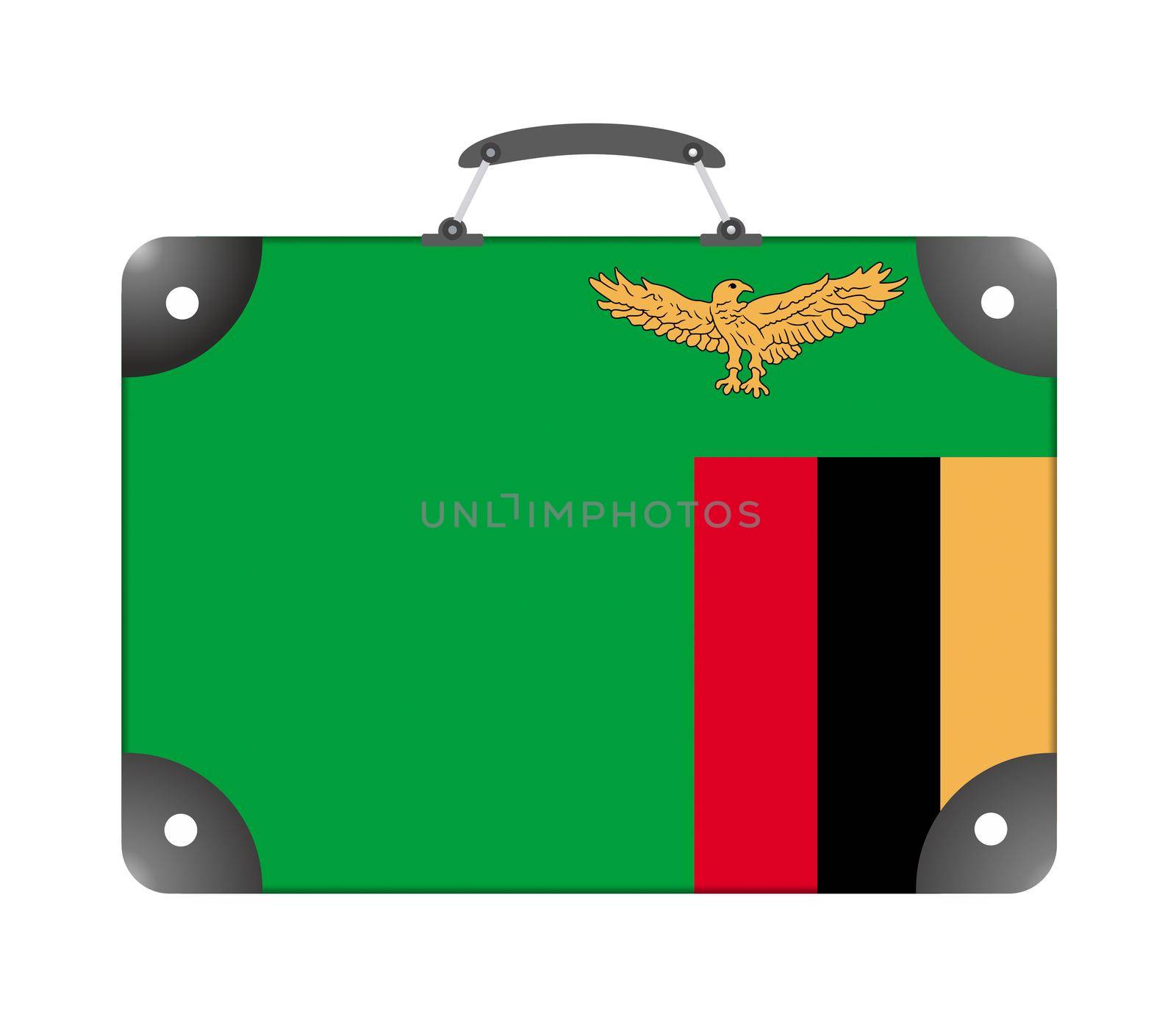 Zambia flag in the form of a travel suitcase on a white background - illustration
