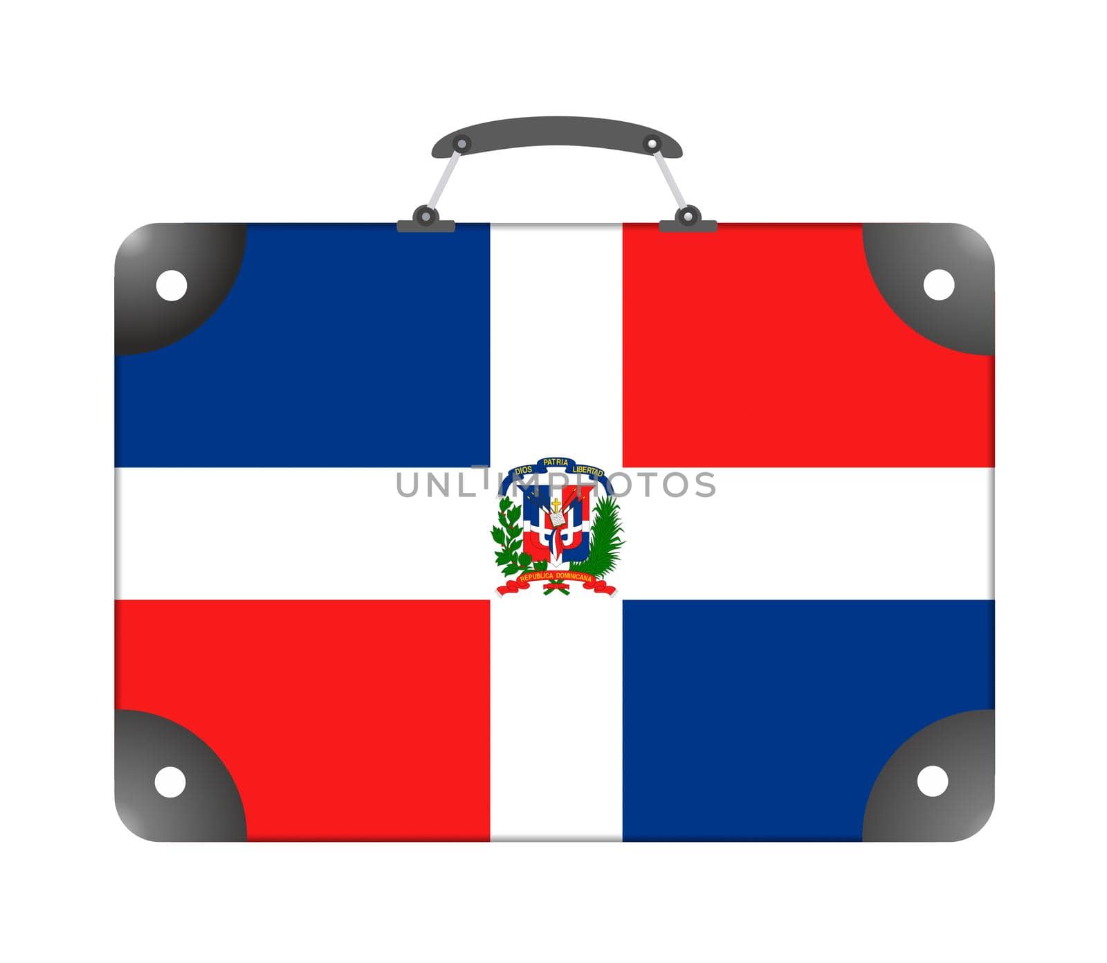 Dominican Republic flag in the form of a travel suitcase on a white background by BEMPhoto