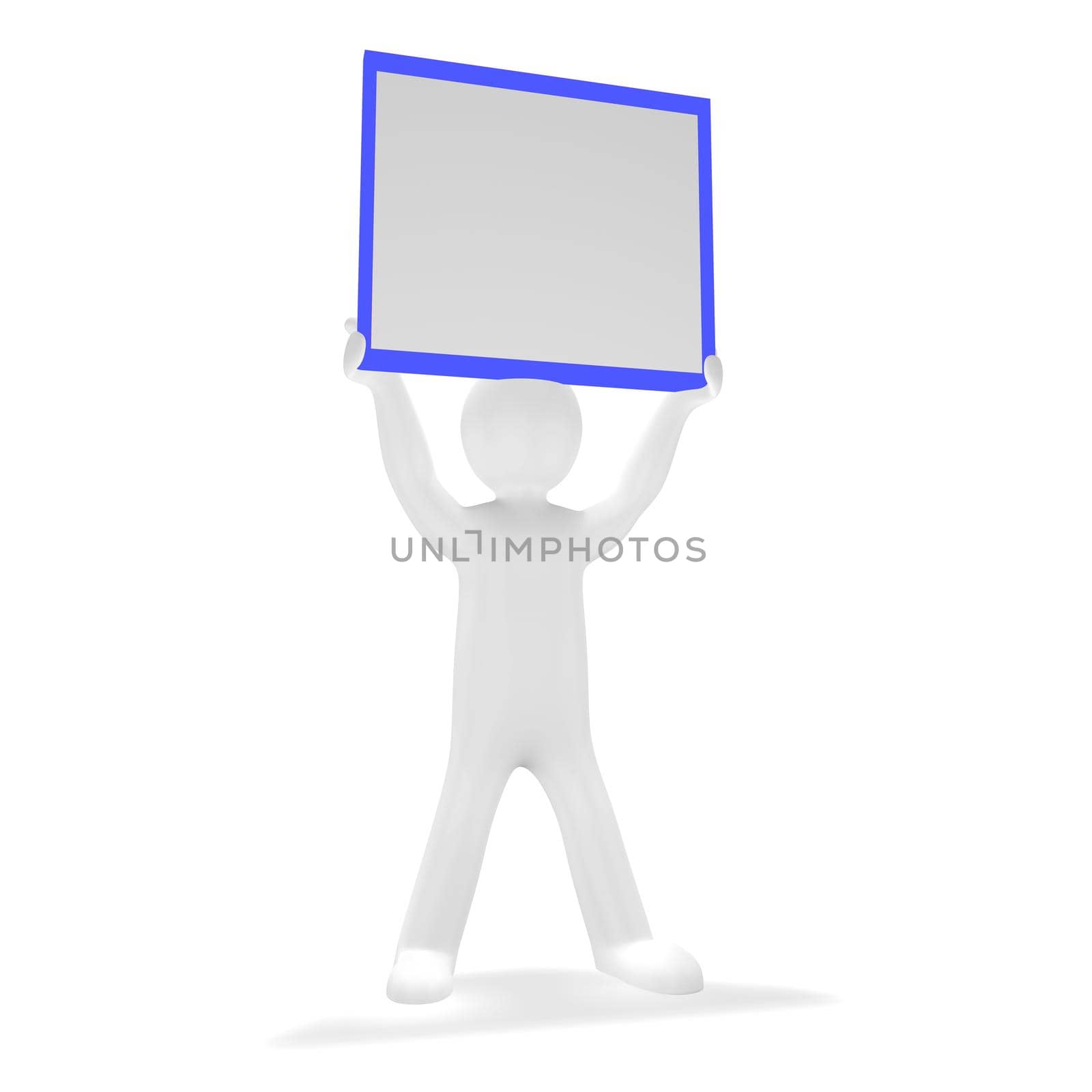 Little man with a blank banner for your notes by BEMPhoto