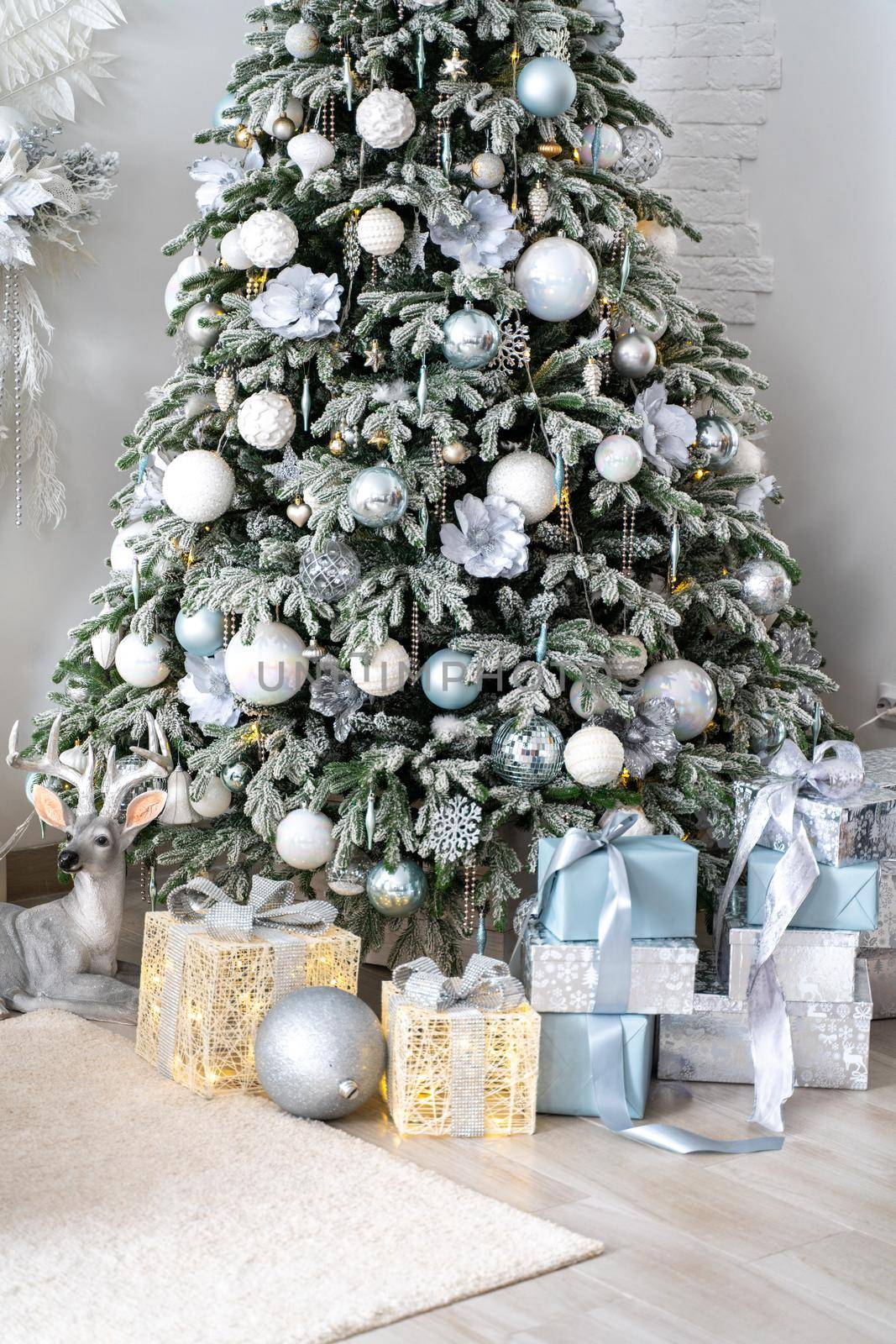 Presents and Gifts under Christmas Tree, Winter Holiday Concept.