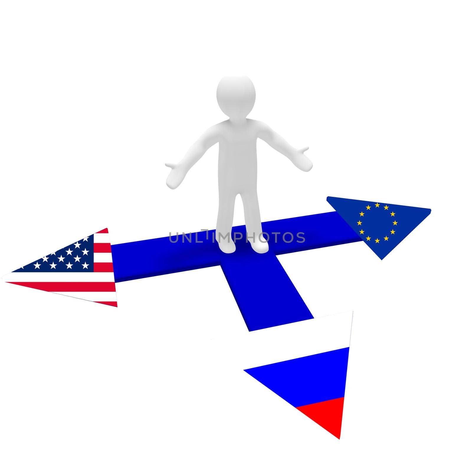 Man chooses the path of Russia, the USA or the European Union - illustration