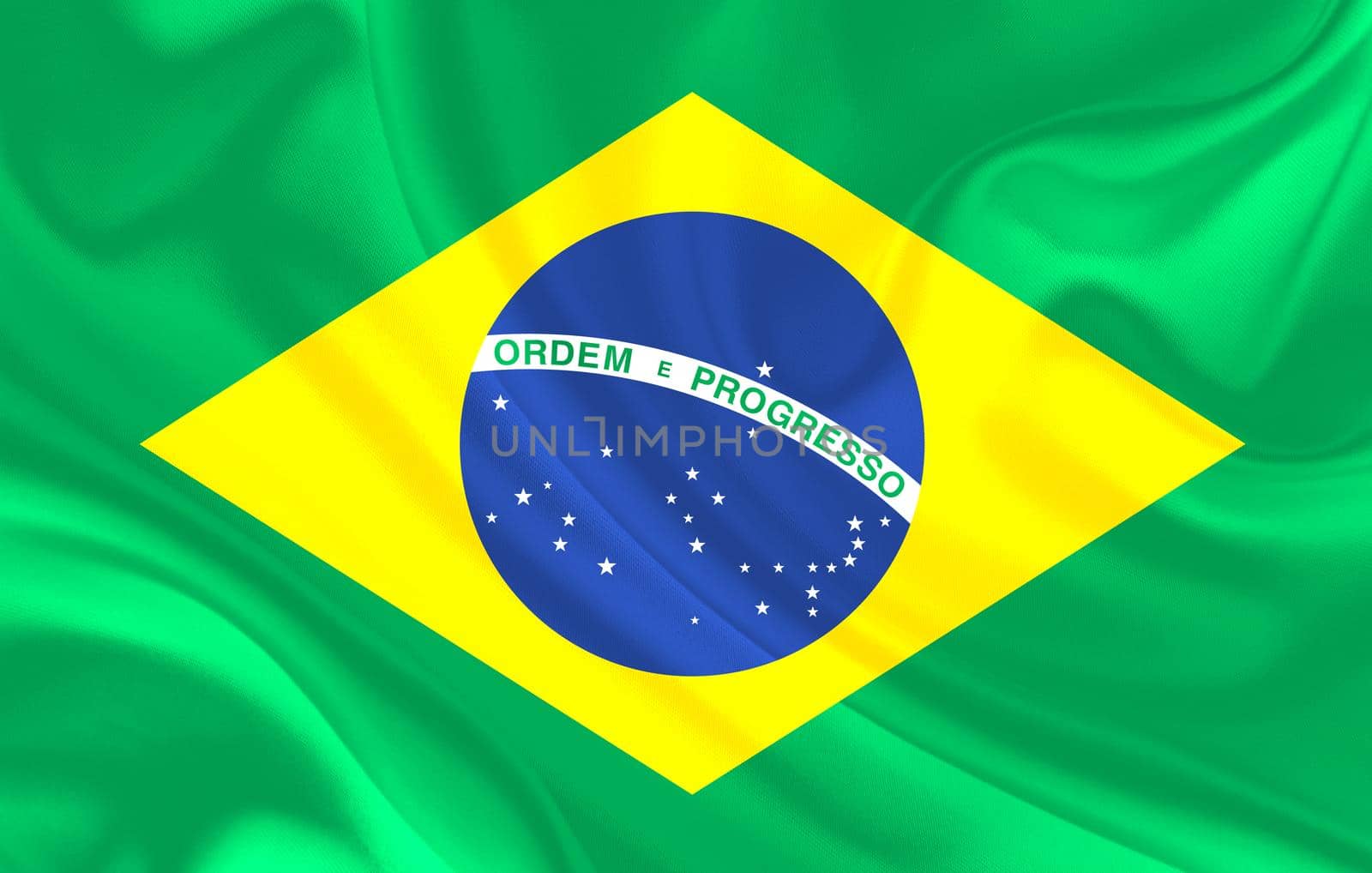 Brazil country flag on wavy silk textile background by BEMPhoto