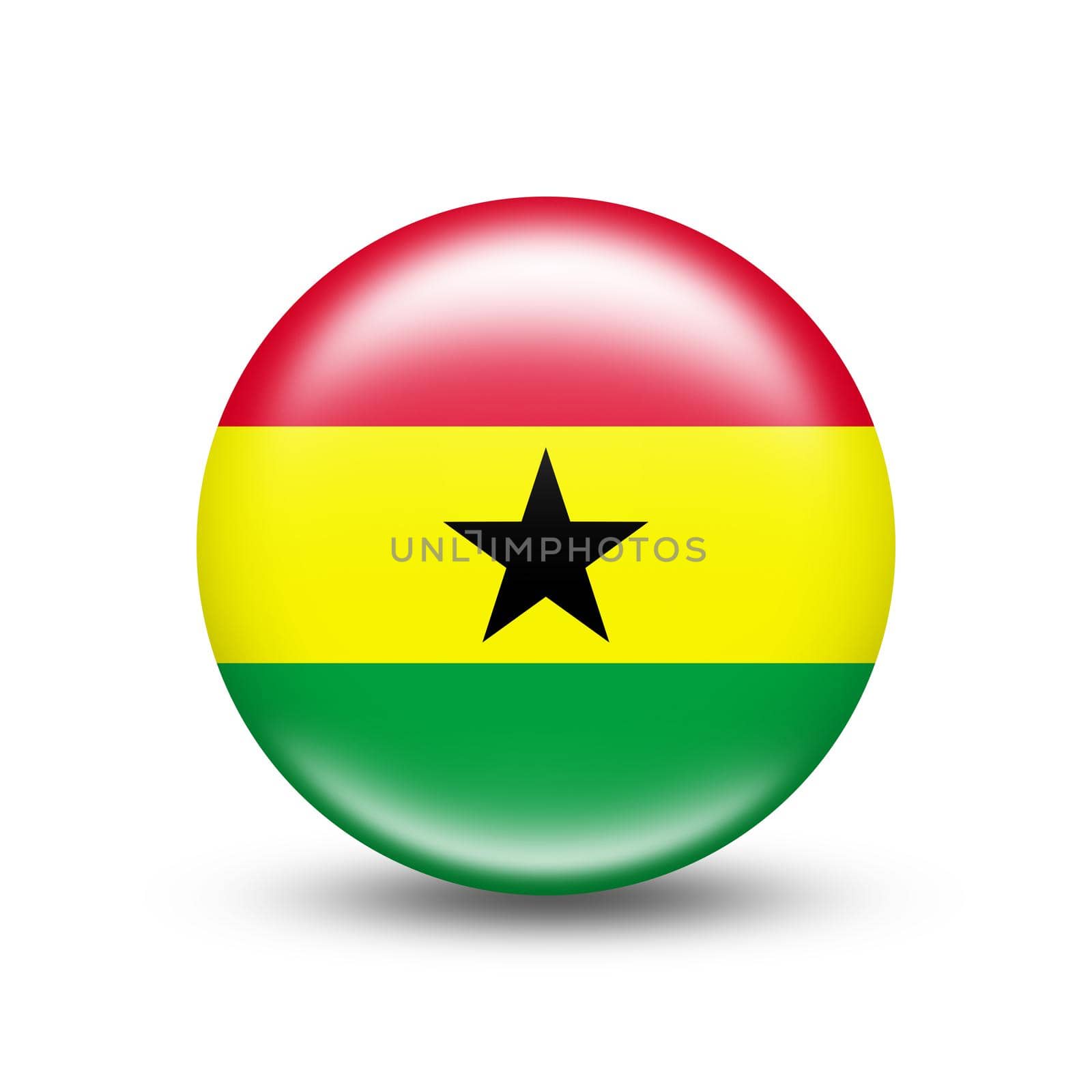 Ghana country flag in sphere with white shadow