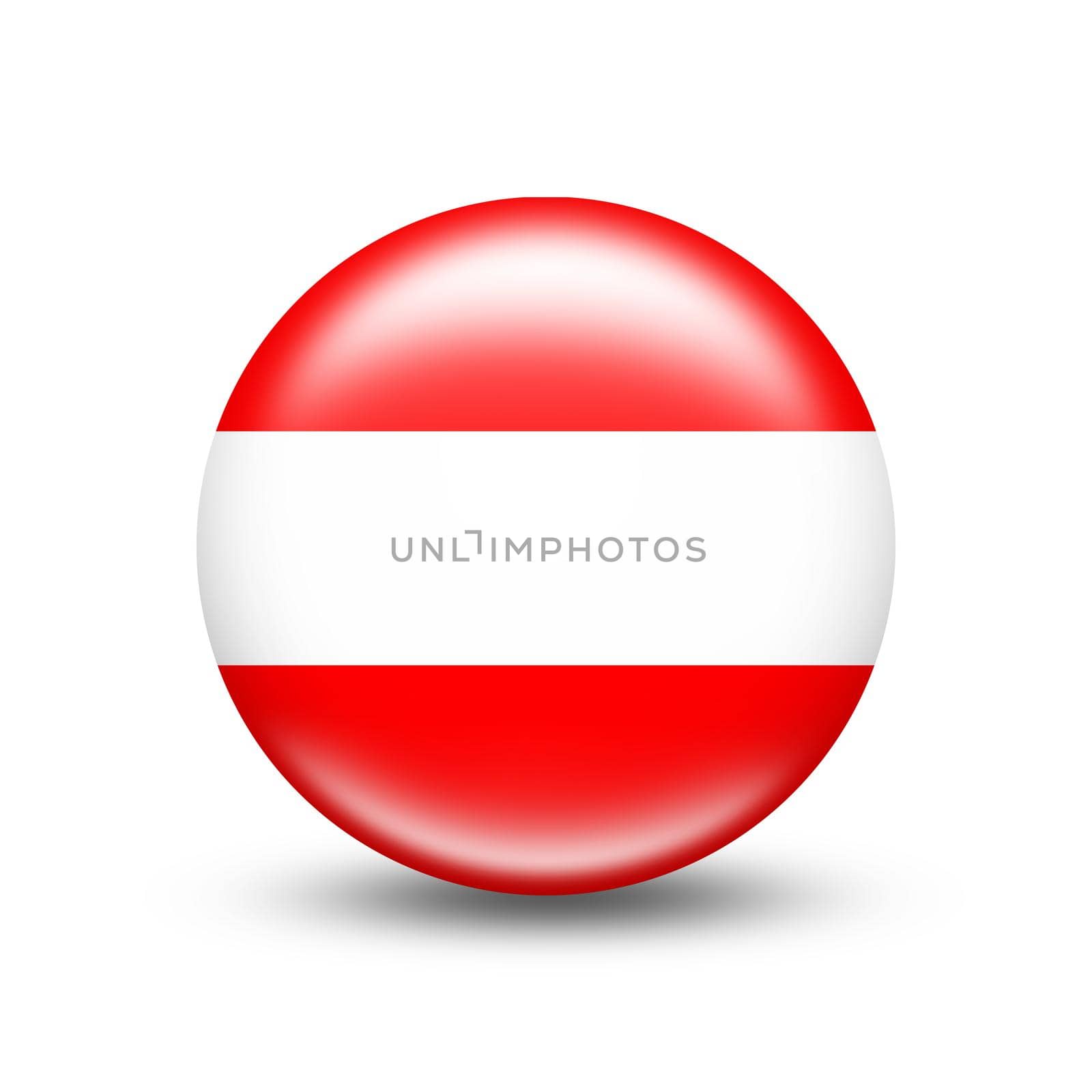 Austria country flag in sphere with shadow by BEMPhoto