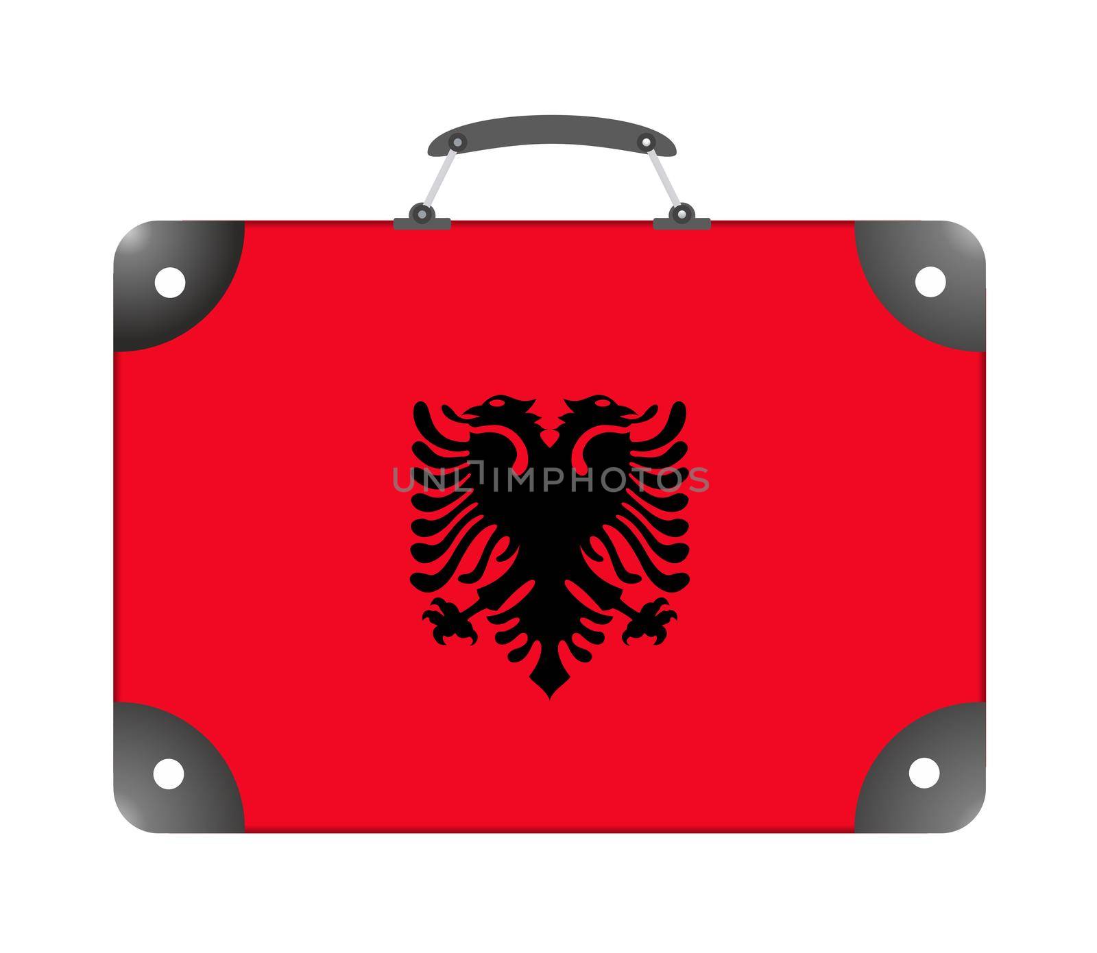 Flag of the country of Albania in the form of a suitcase for travel on a white background by BEMPhoto