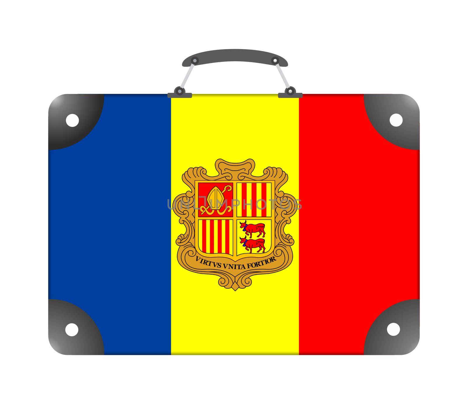Andorra country flag in the form of a travel suitcase