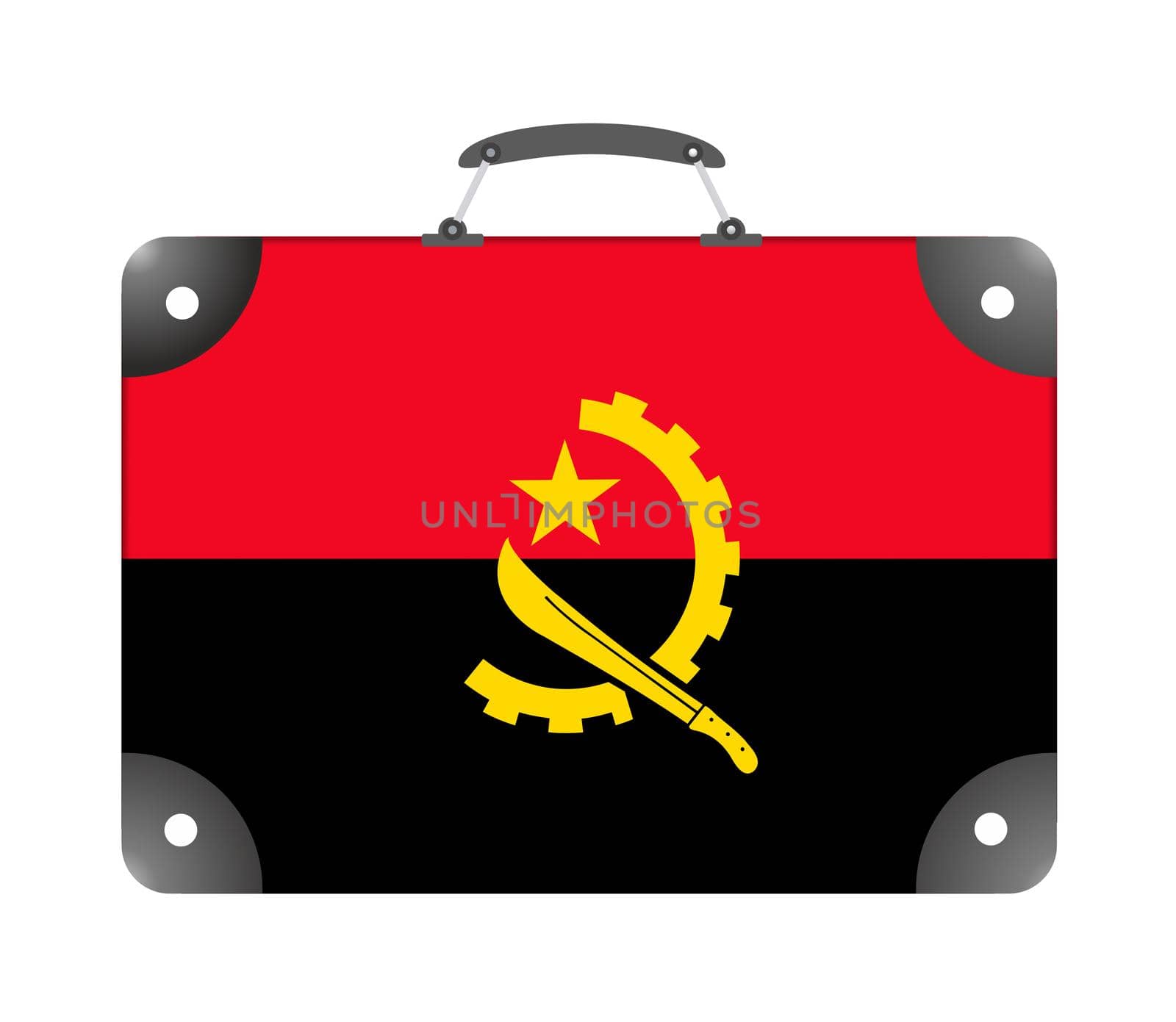Flag of the country of Angola in the form of a suitcase for travel on a white background