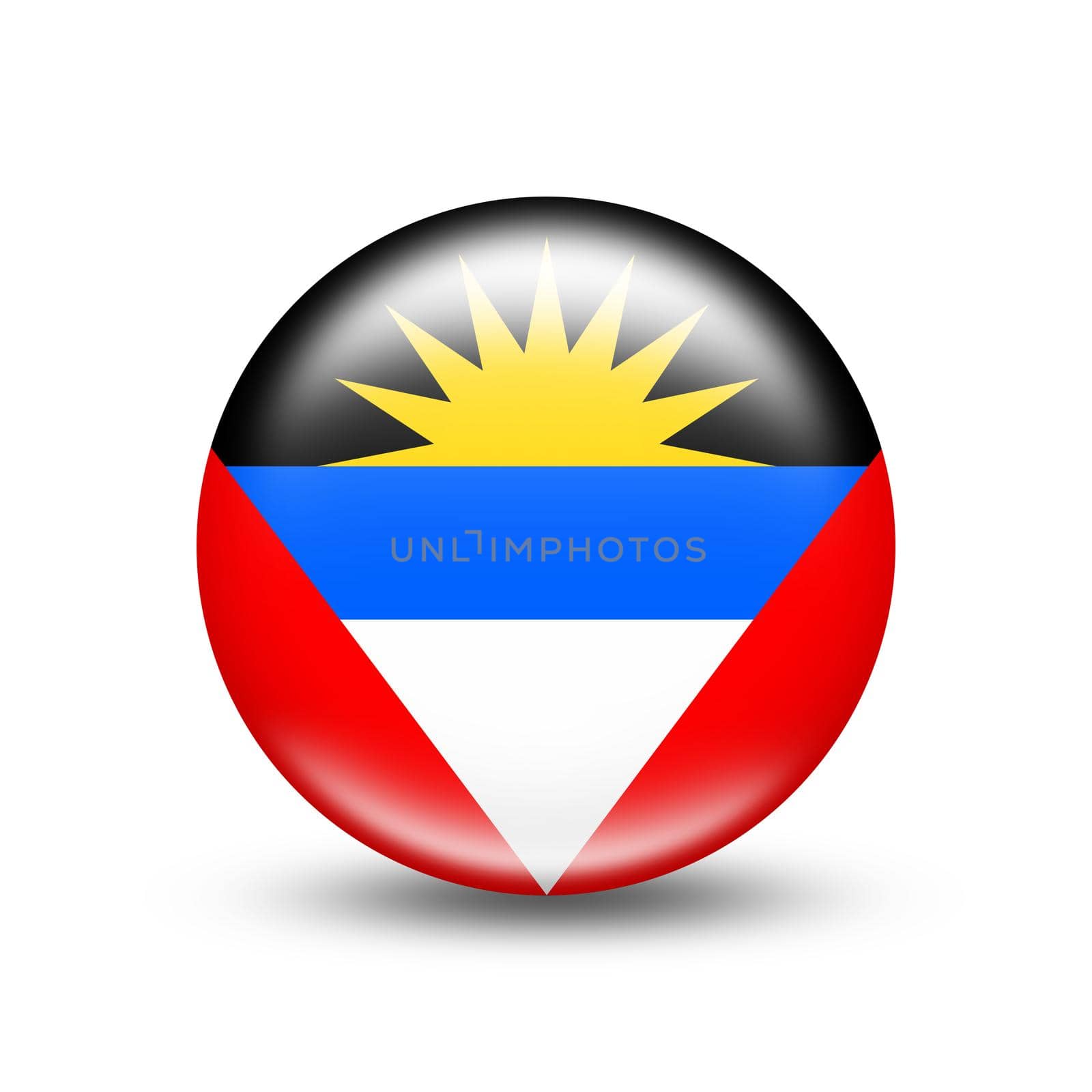 Antigua and Barbuda country flag in sphere with shadow by BEMPhoto