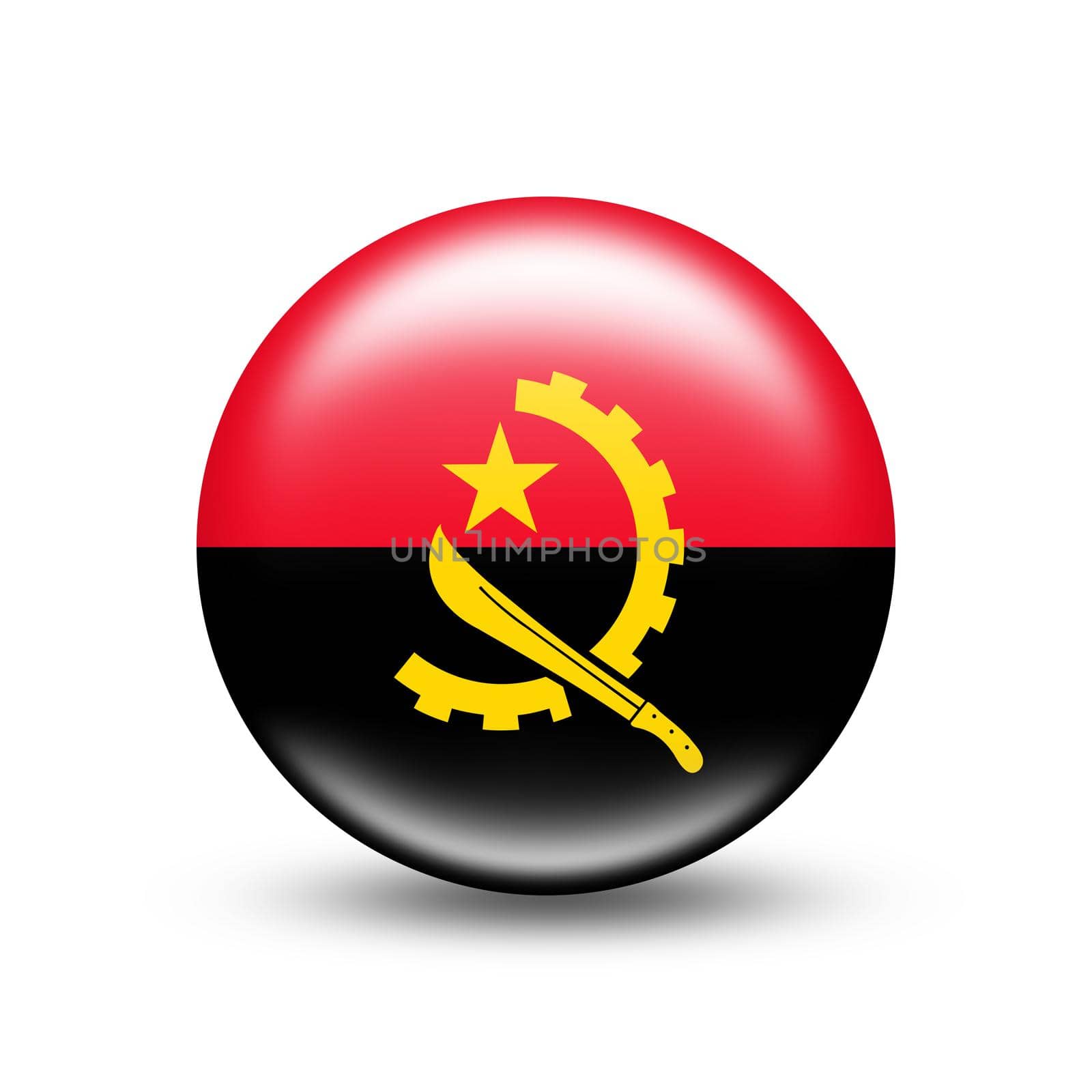 Angola country flag in sphere with shadow by BEMPhoto