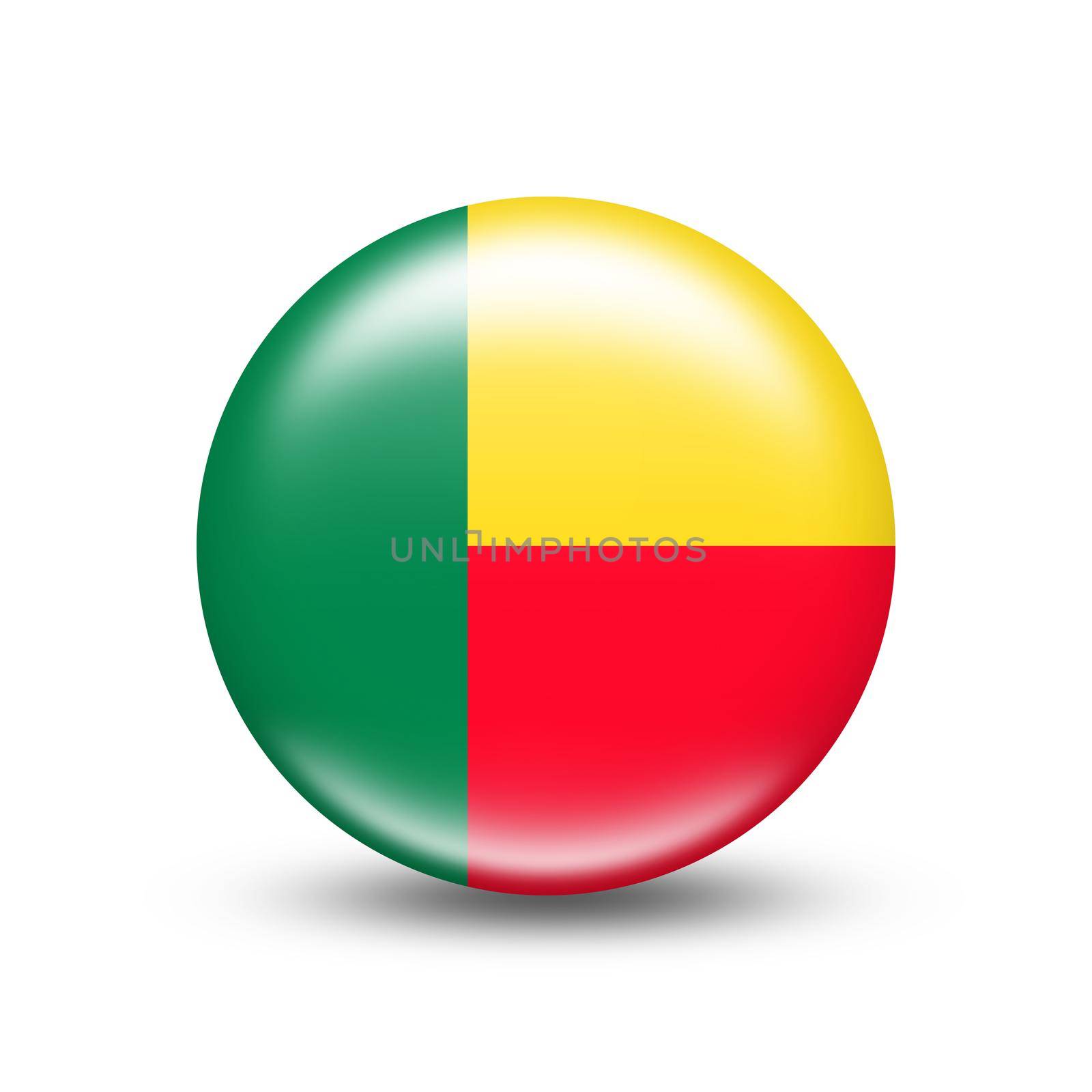 Benin country flag in sphere with white shadow by BEMPhoto