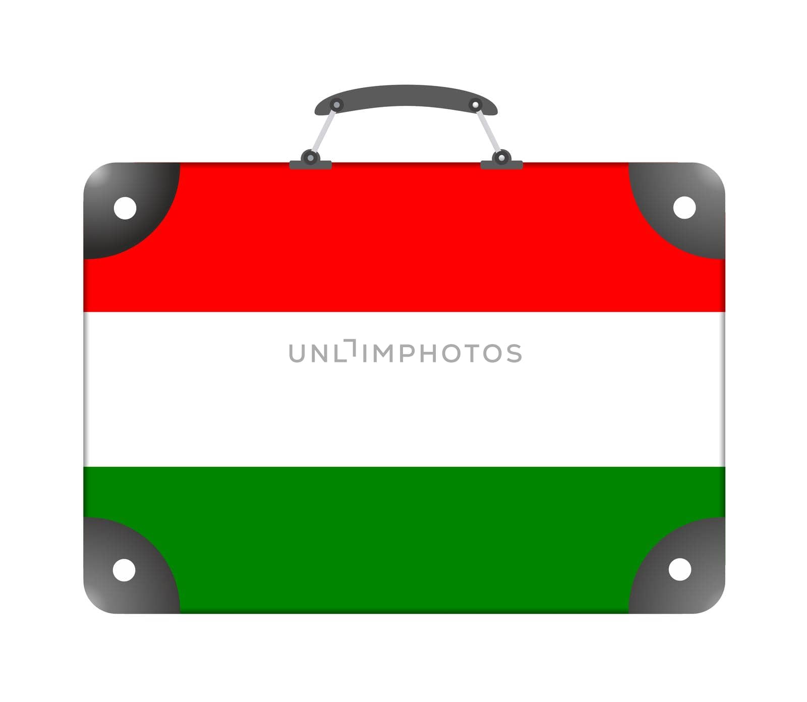 Flag of the country of Hungary in the form of a suitcase for travel on a white background by BEMPhoto