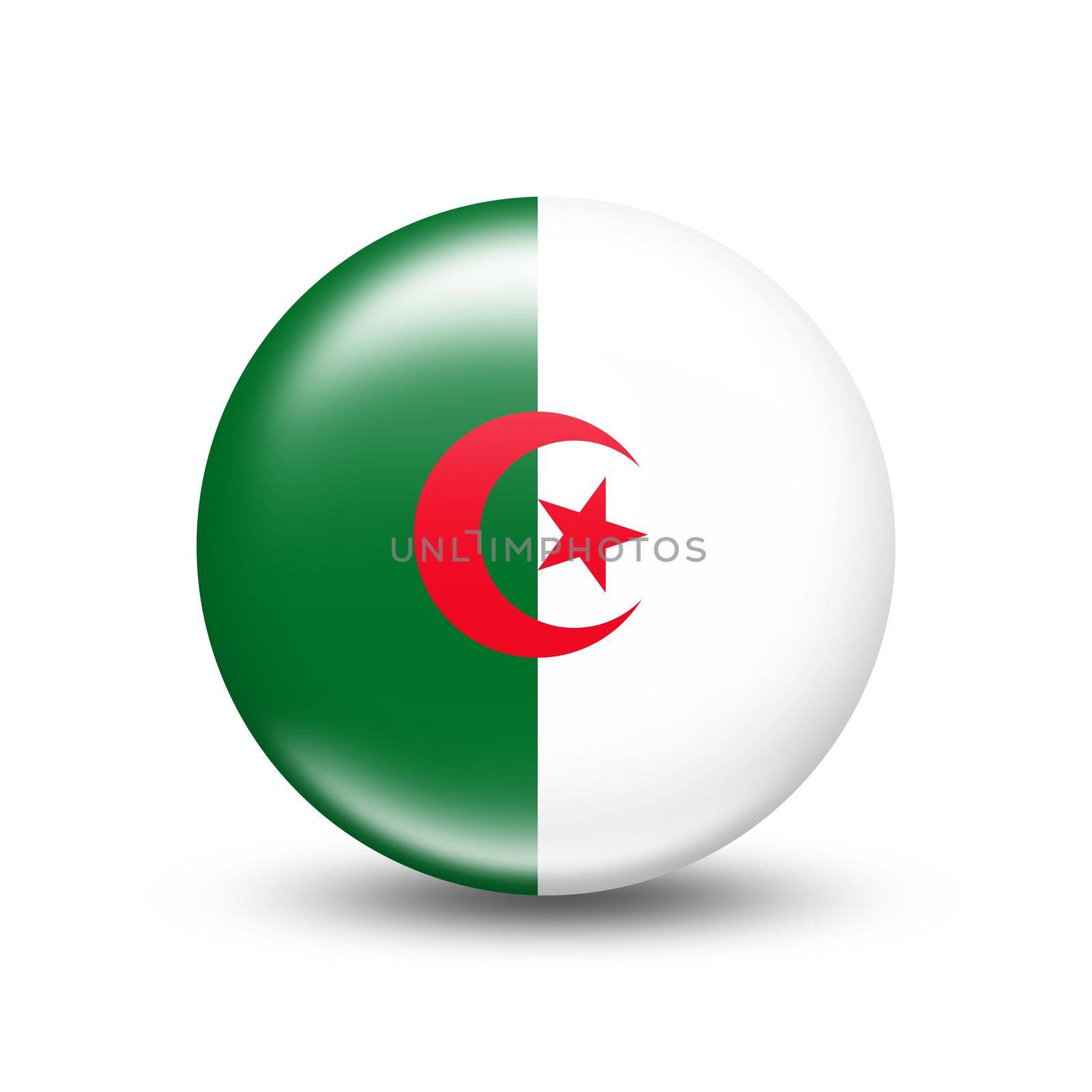 Algeria country flag in sphere with white shadow