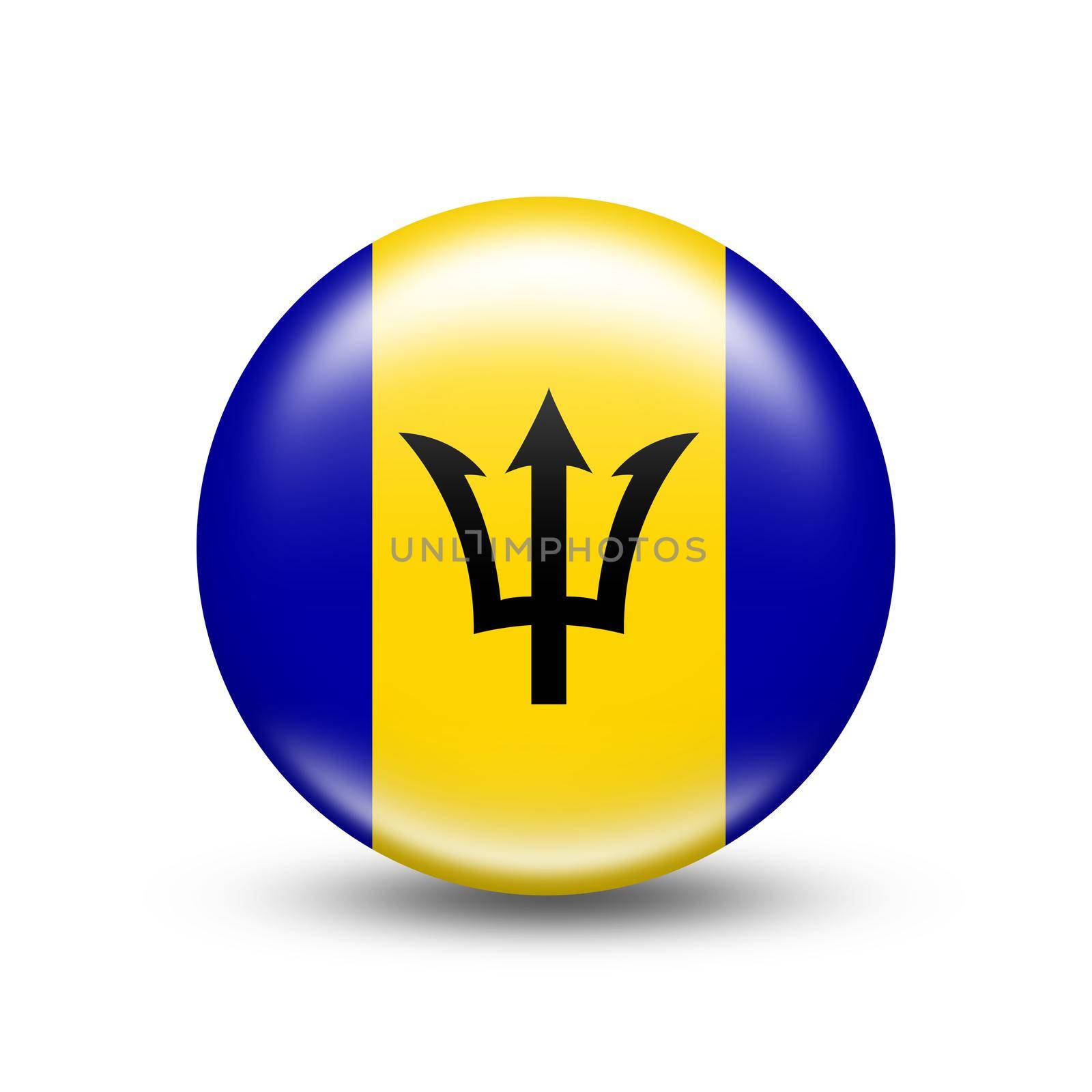 Barbados country flag in sphere with white shadow - illustration