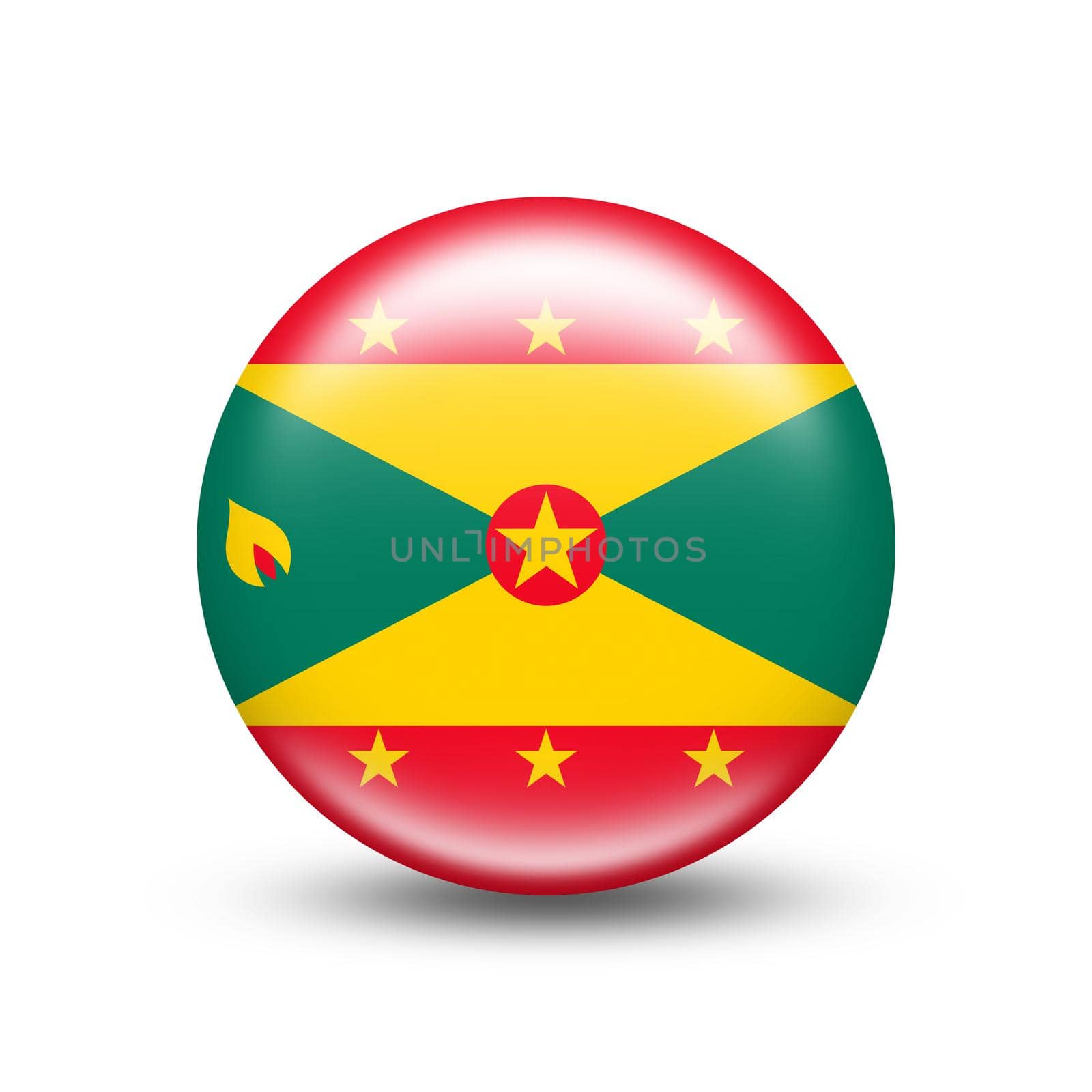 Grenada country flag in sphere with white shadow by BEMPhoto