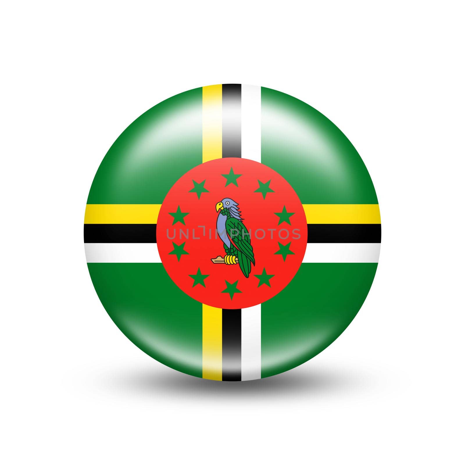 Dominica country flag in sphere with white shadow by BEMPhoto