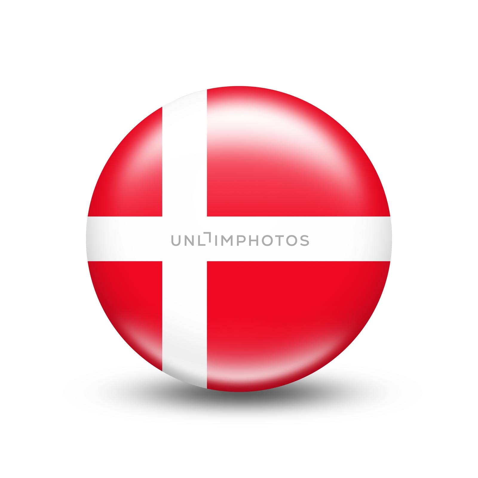 Denmark country flag in sphere with white shadow - illustration