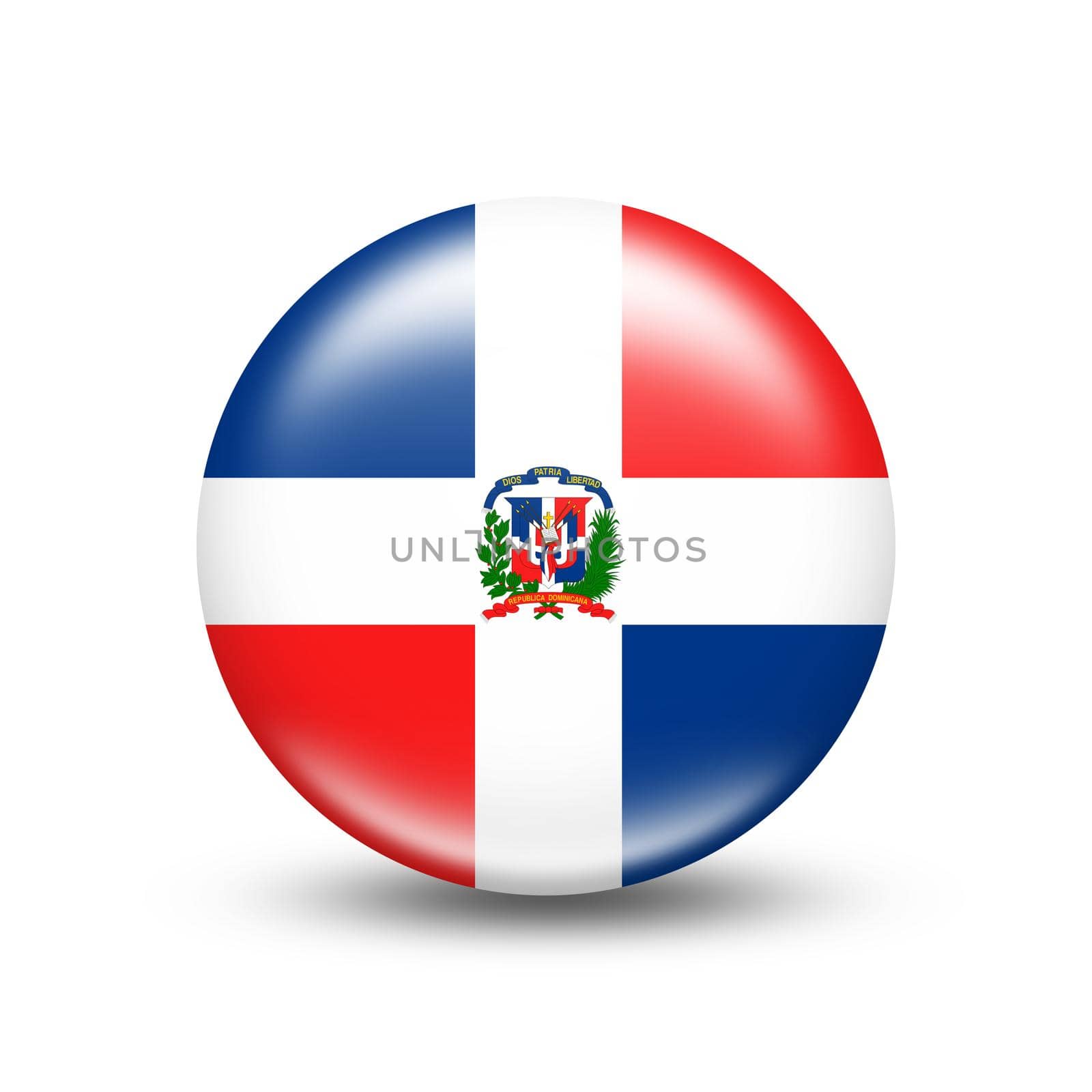 Dominican Republic country flag in sphere with white shadow by BEMPhoto