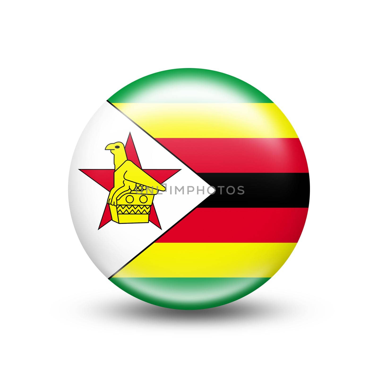 Zimbabwe country flag in sphere with white shadow by BEMPhoto