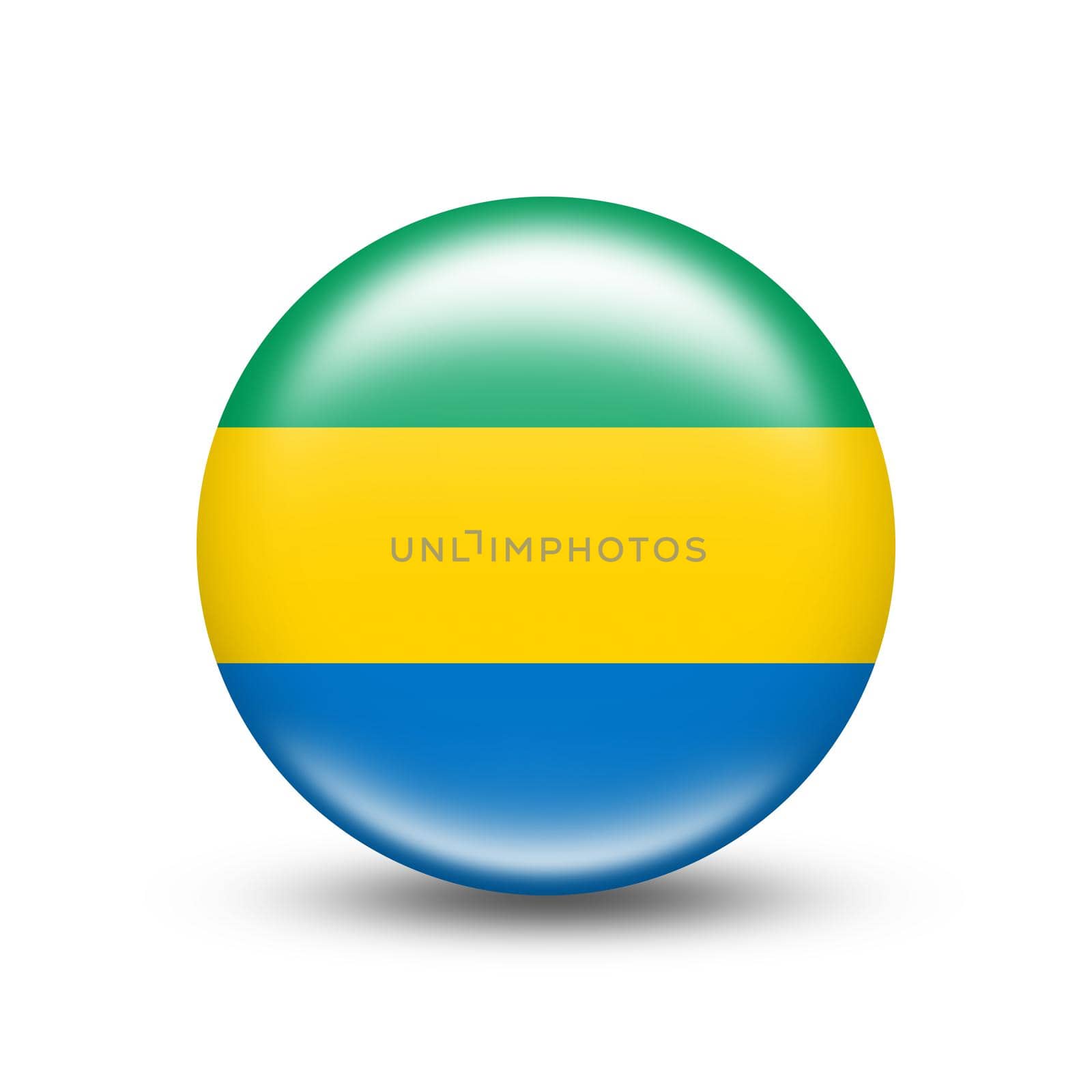 Gabon country flag in sphere with white shadow by BEMPhoto