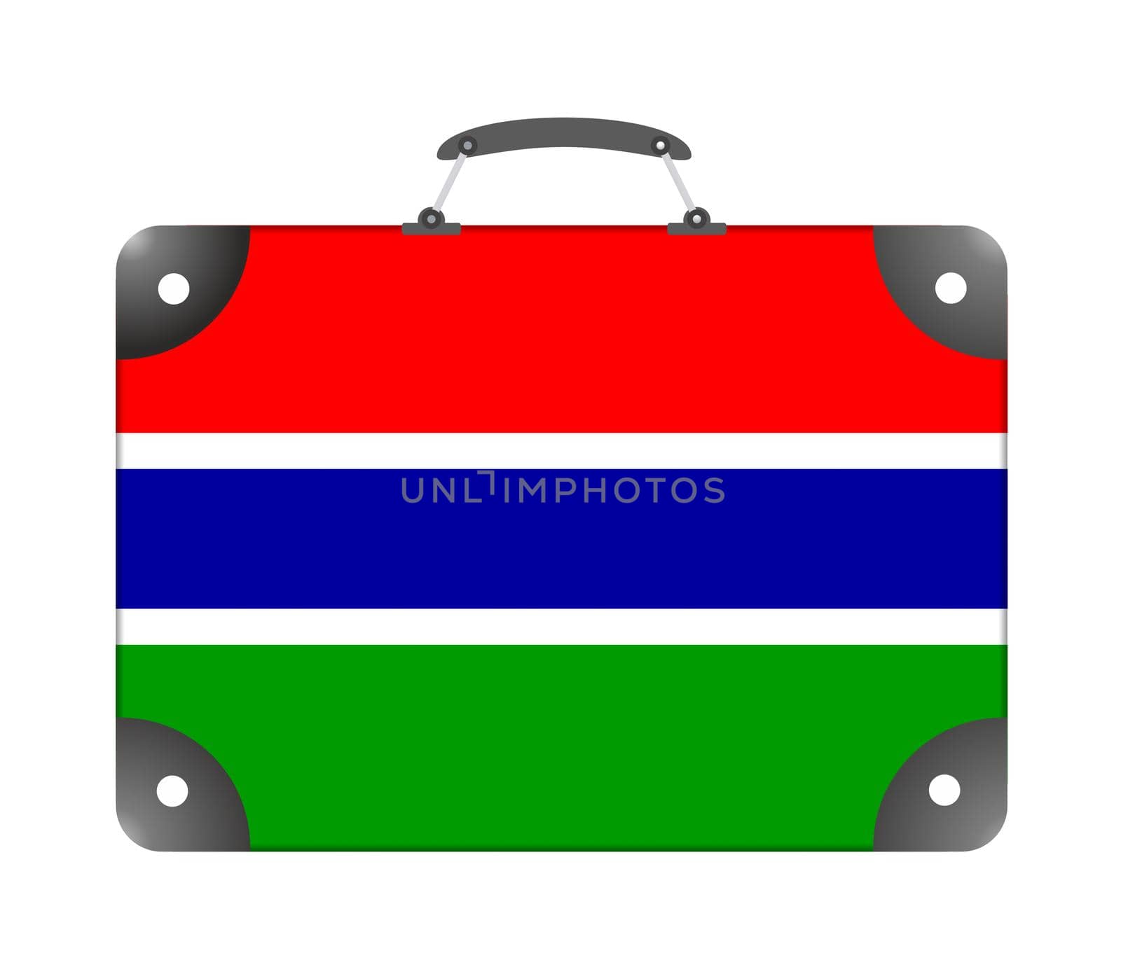 Gambia country flag in the form of a travel suitcase on a white background - illustration