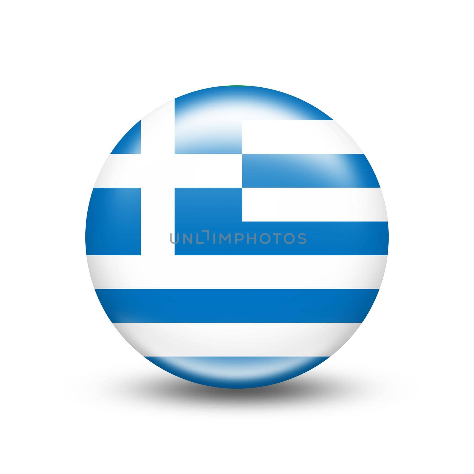 Greece country flag in sphere with white shadow by BEMPhoto