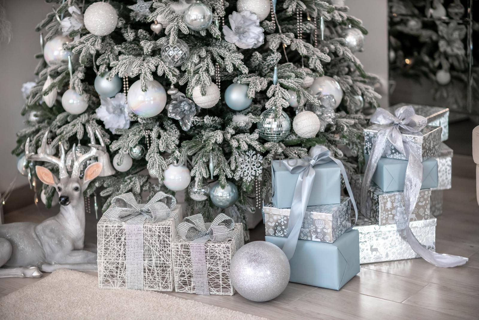 Presents and Gifts under Christmas Tree, Winter Holiday Concept.