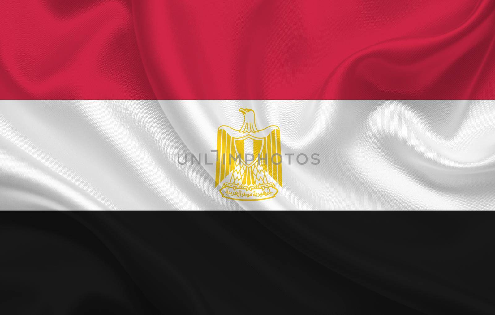 Egypt country flag on wavy silk fabric background panorama by BEMPhoto