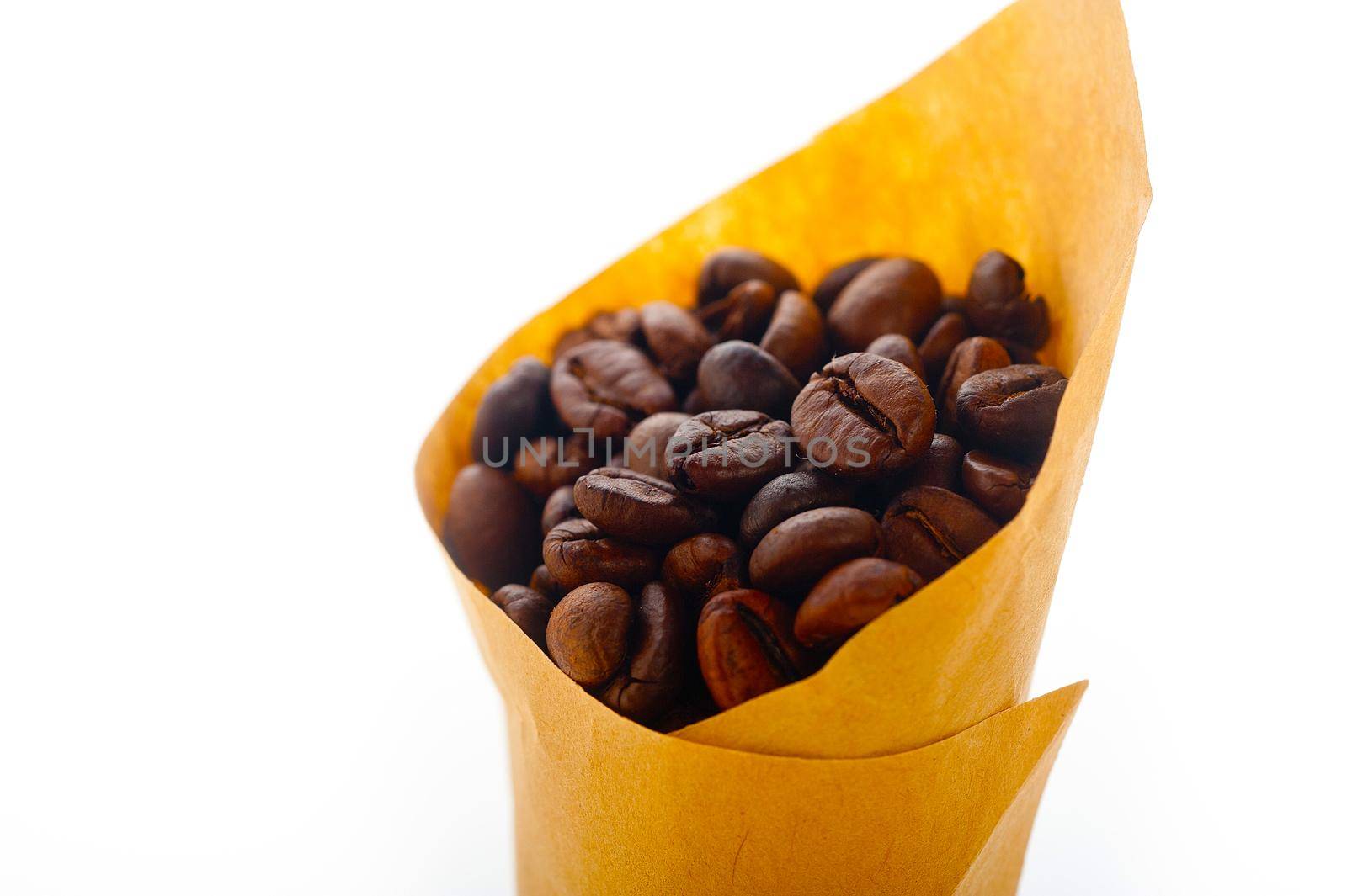 espresso coffee beans on a paper cone by keko64