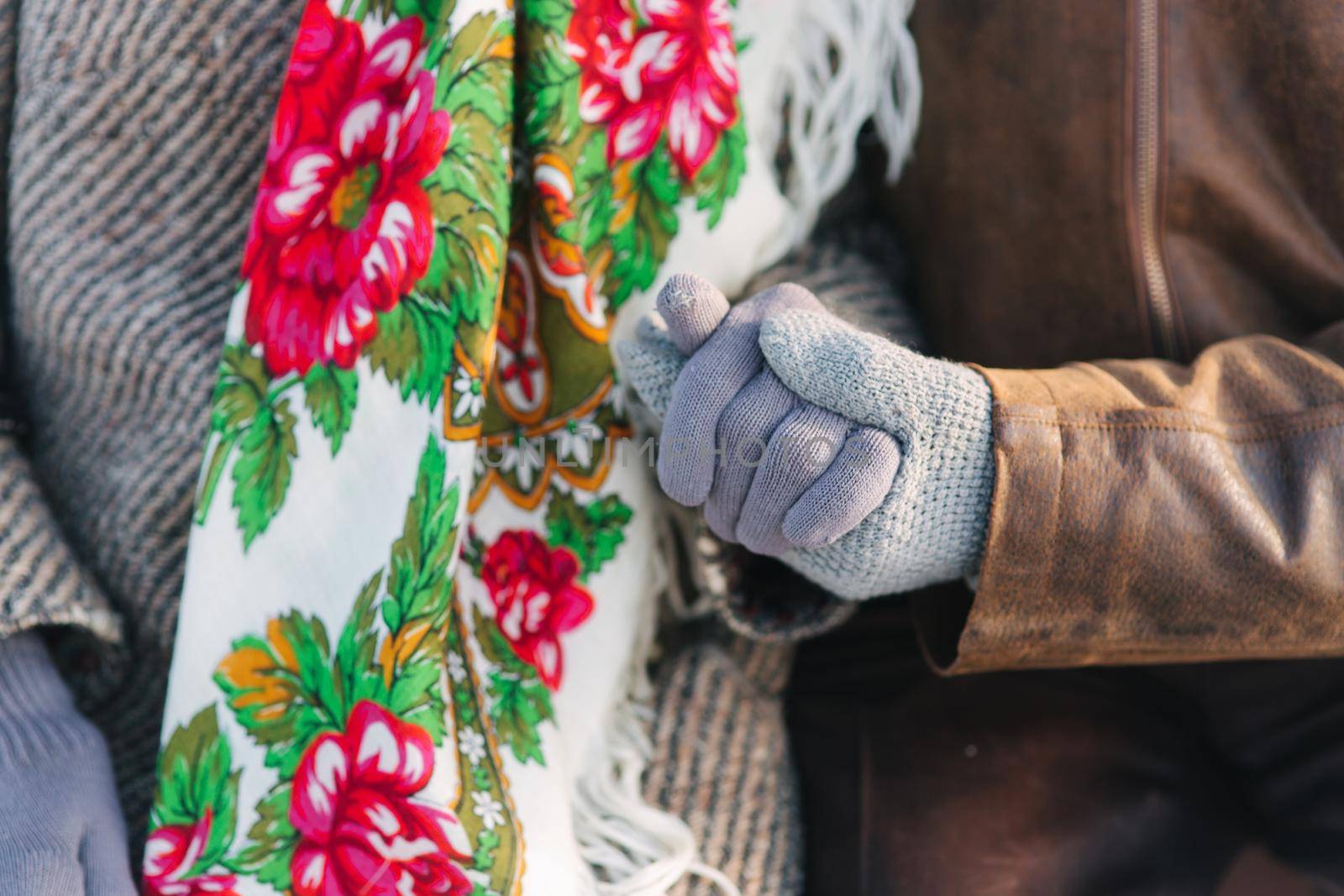 Close up hands of seniors people. Male and female. Couple. Grandpa and grandma. Love forever by Gritsiv