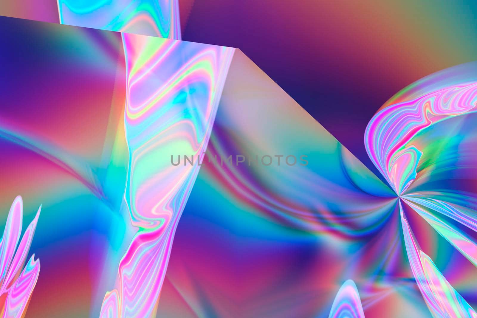 Abstract multicolored background with shapes and rainbow highlights.