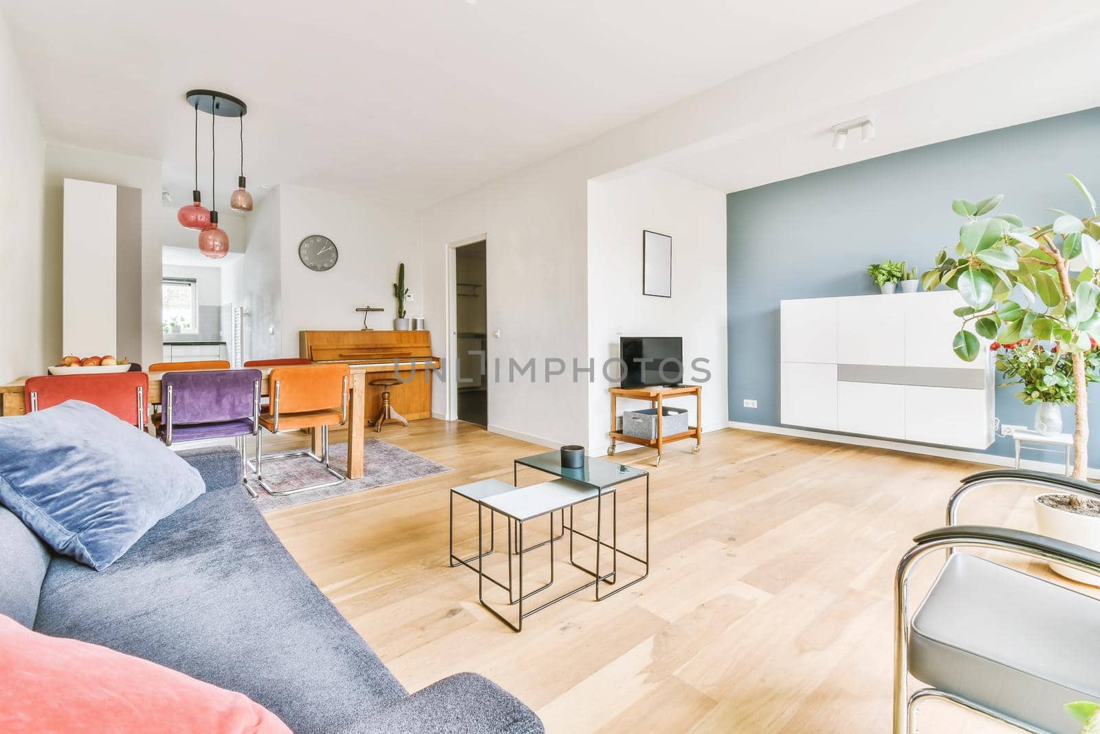 Delightful living room with an unusual square coffee table