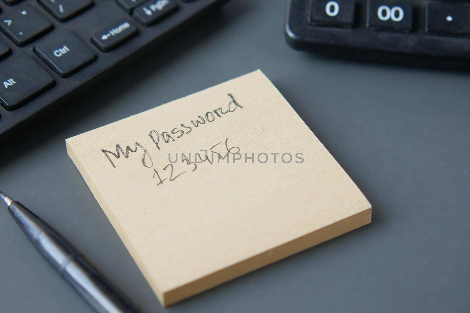 writing password on a sticky note ,