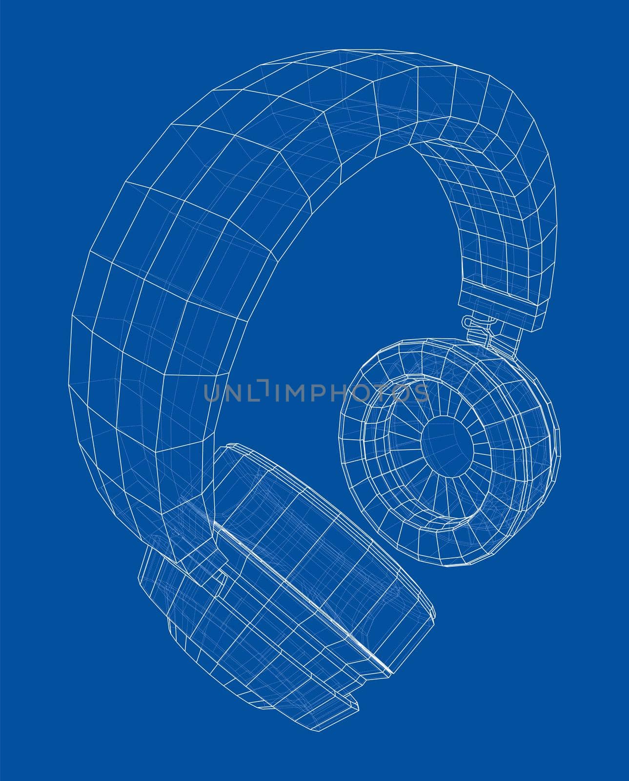 Headphones concept outline. 3d illustration. Wire-frame style