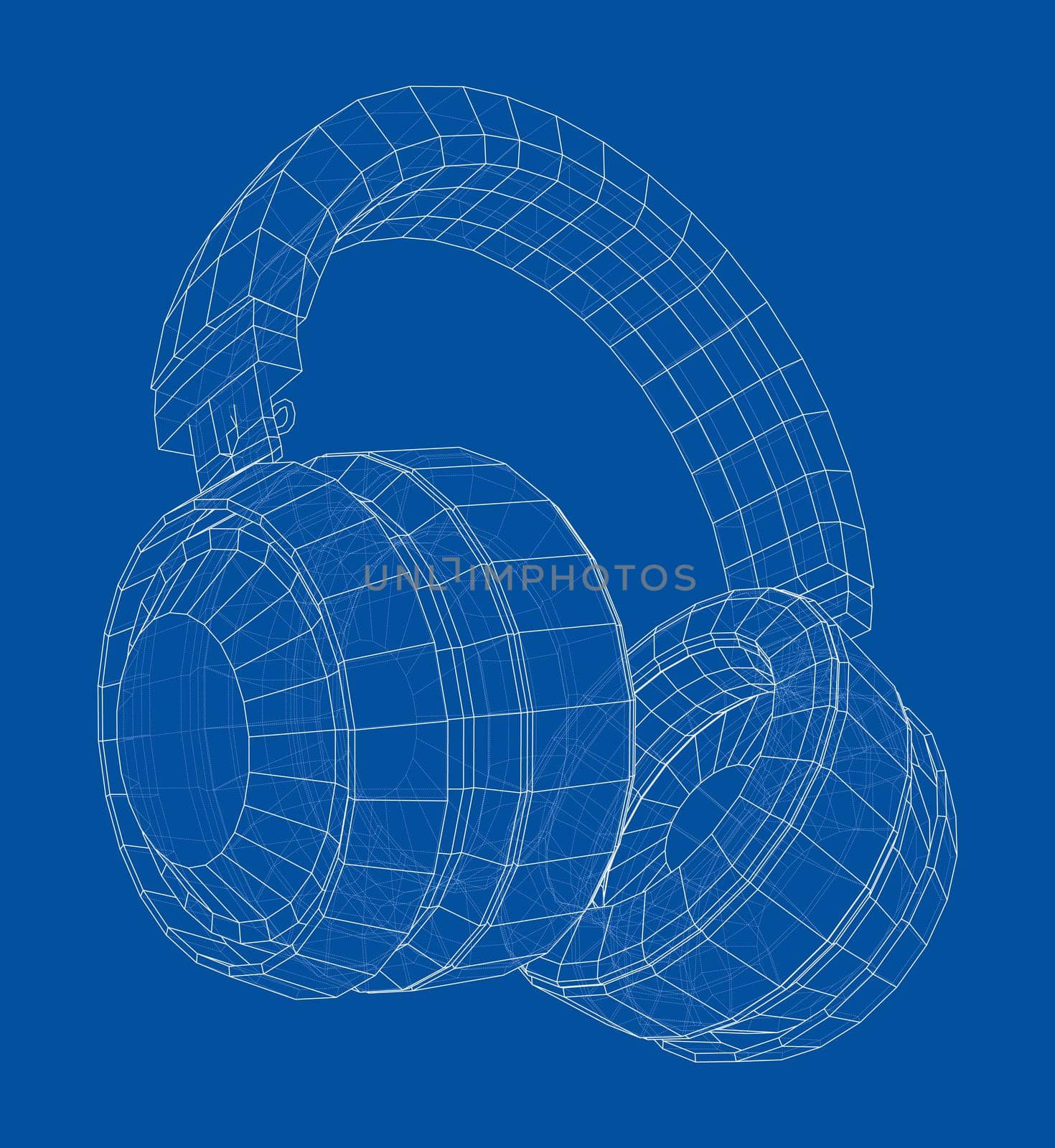 Headphones concept outline. 3d illustration. Wire-frame style