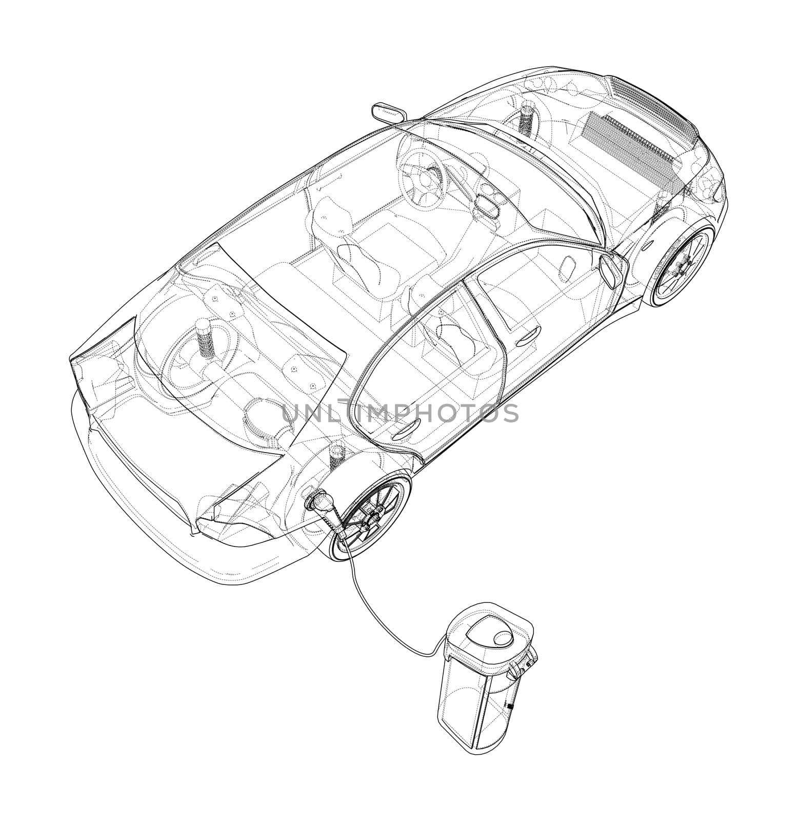 Electric Vehicle Charging Station Sketch. 3d illustration