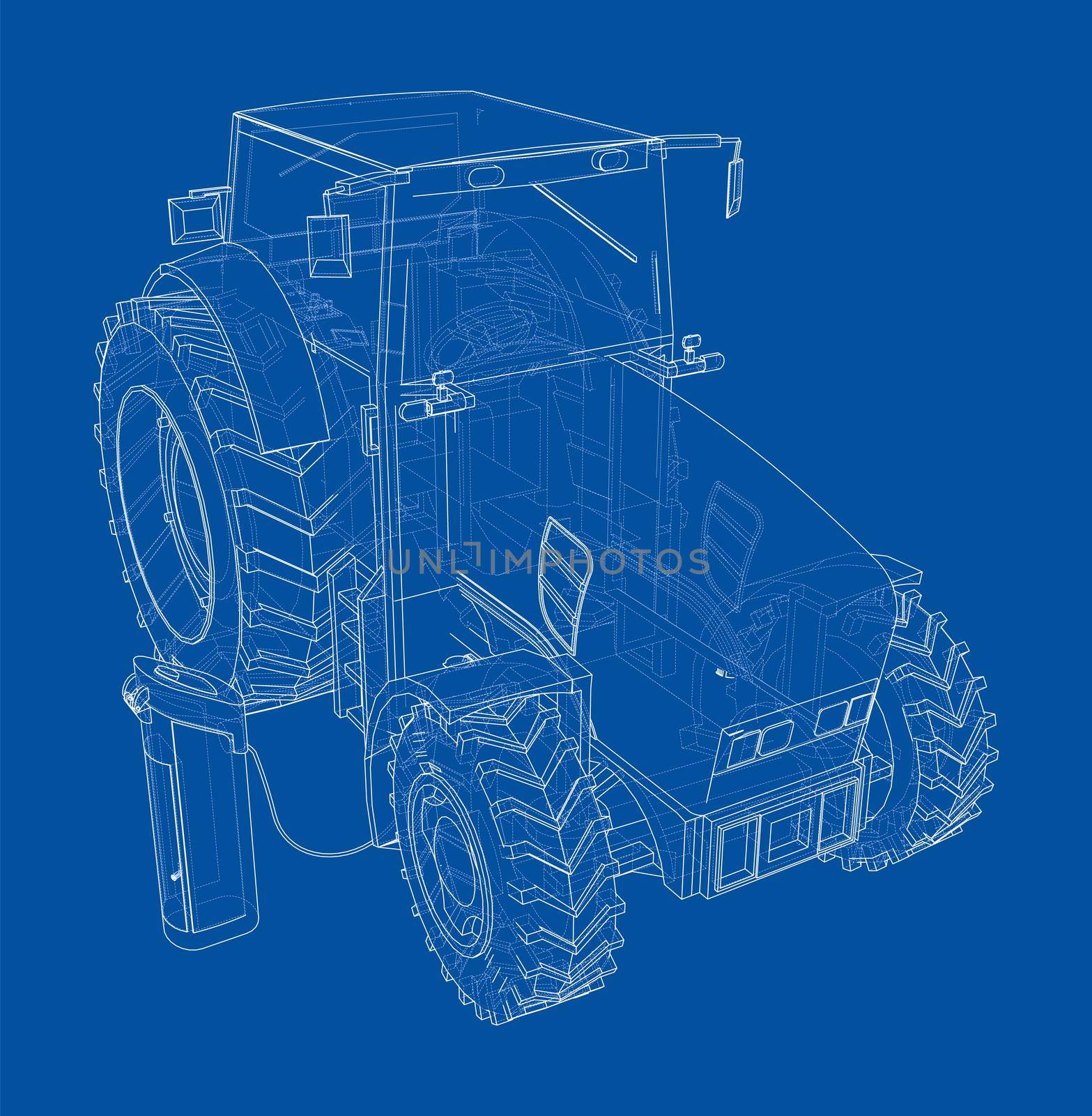 Electric Farm Tractor Charging Station Sketch. 3d illustration