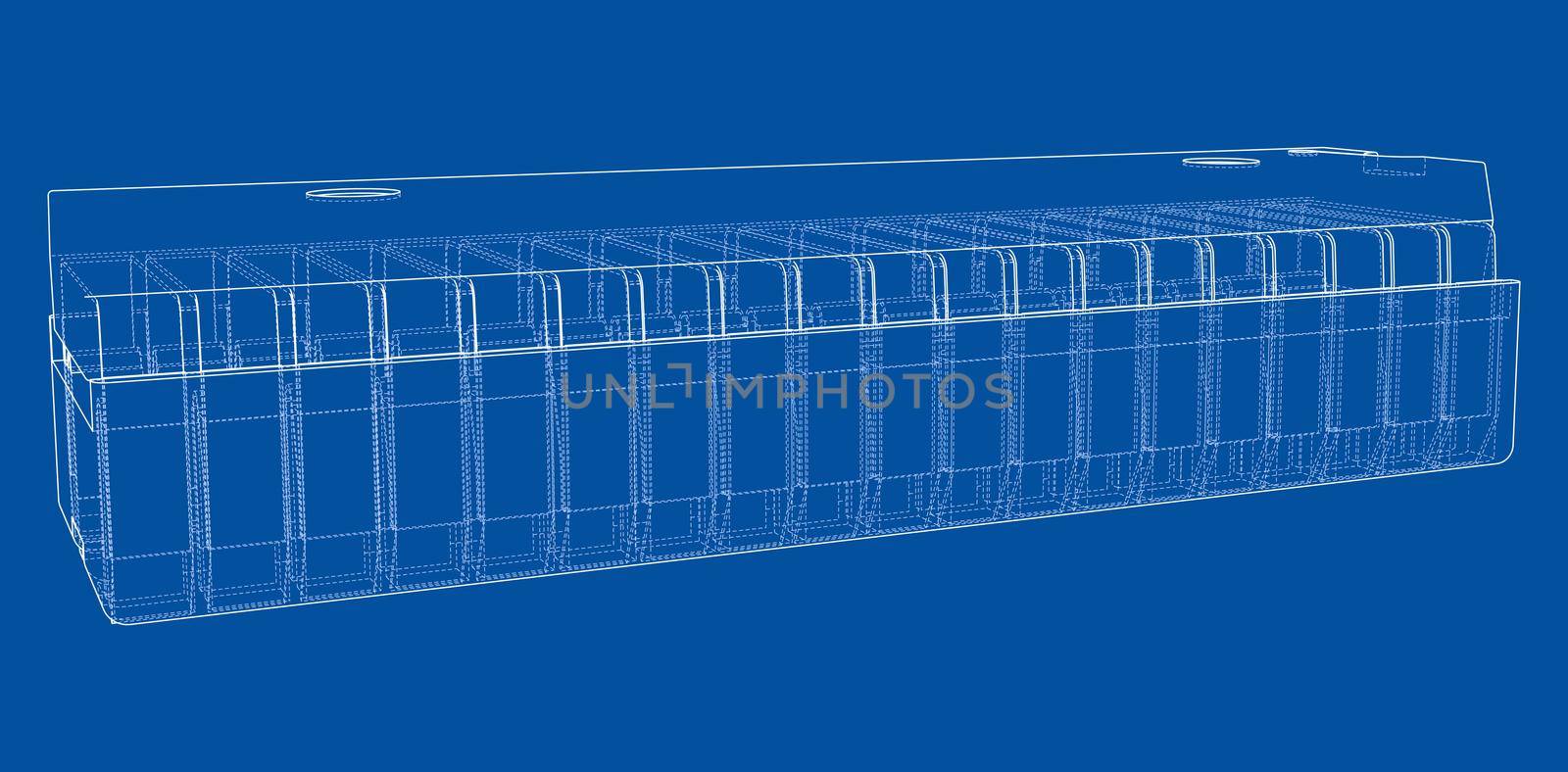 3D microchip. 3d illustration. Wire-frame or blueprint style