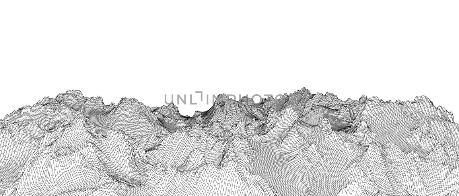 Abstract 3d wire-frame landscape. Blueprint style. 3d illustration. Geology Terrain