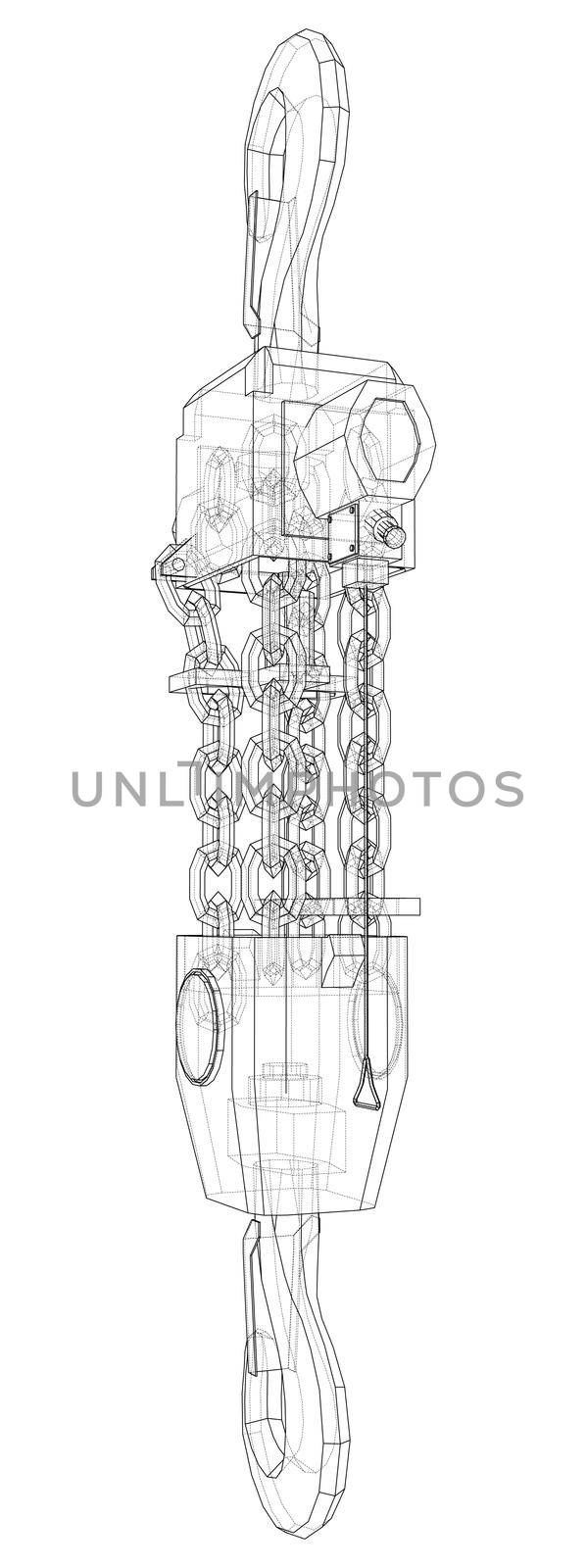 Pneumatic Wire Rope Winch concept outline. 3d illustration