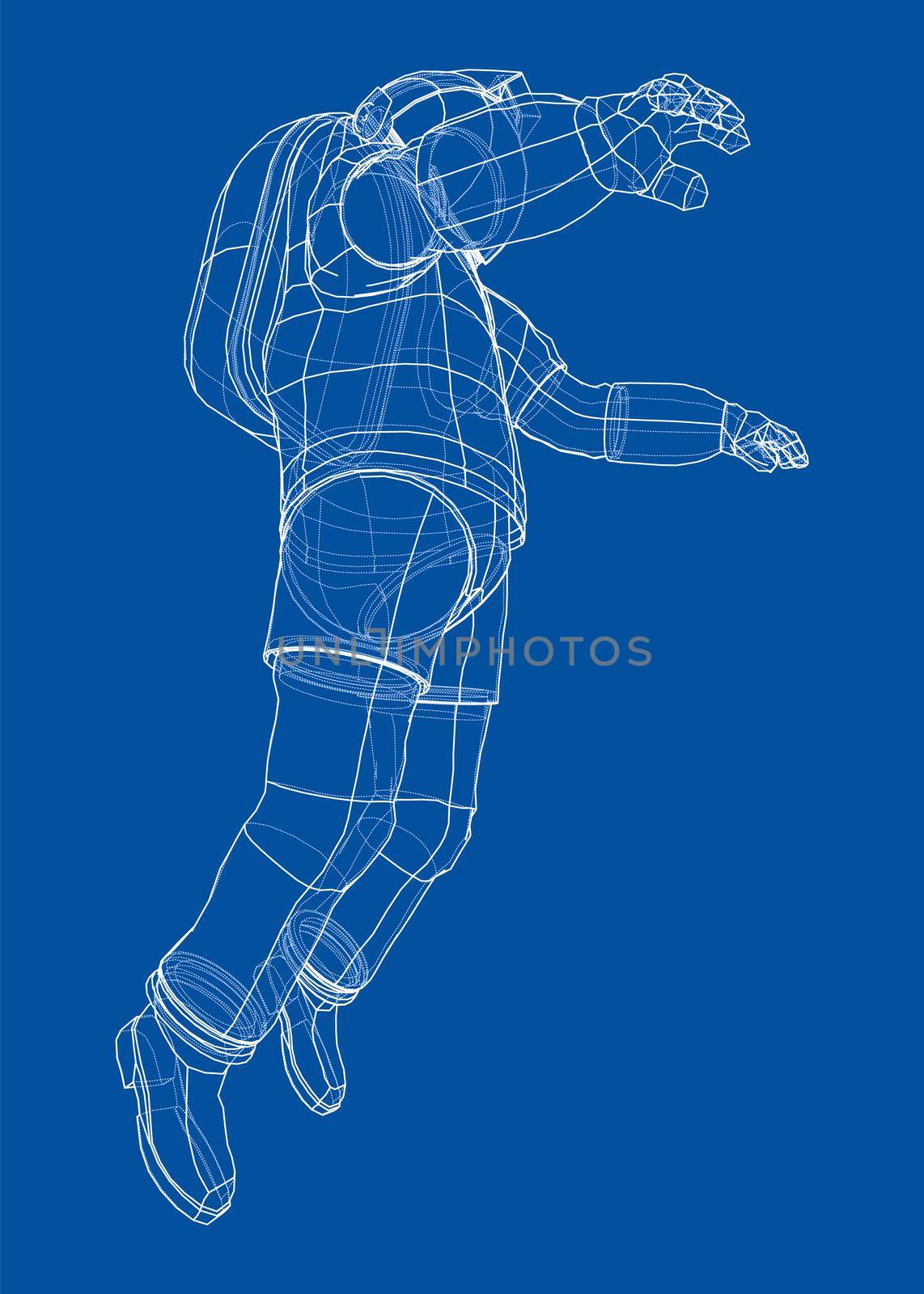 Astronaut concept. 3d illustration. Wire-frame or blueprint style