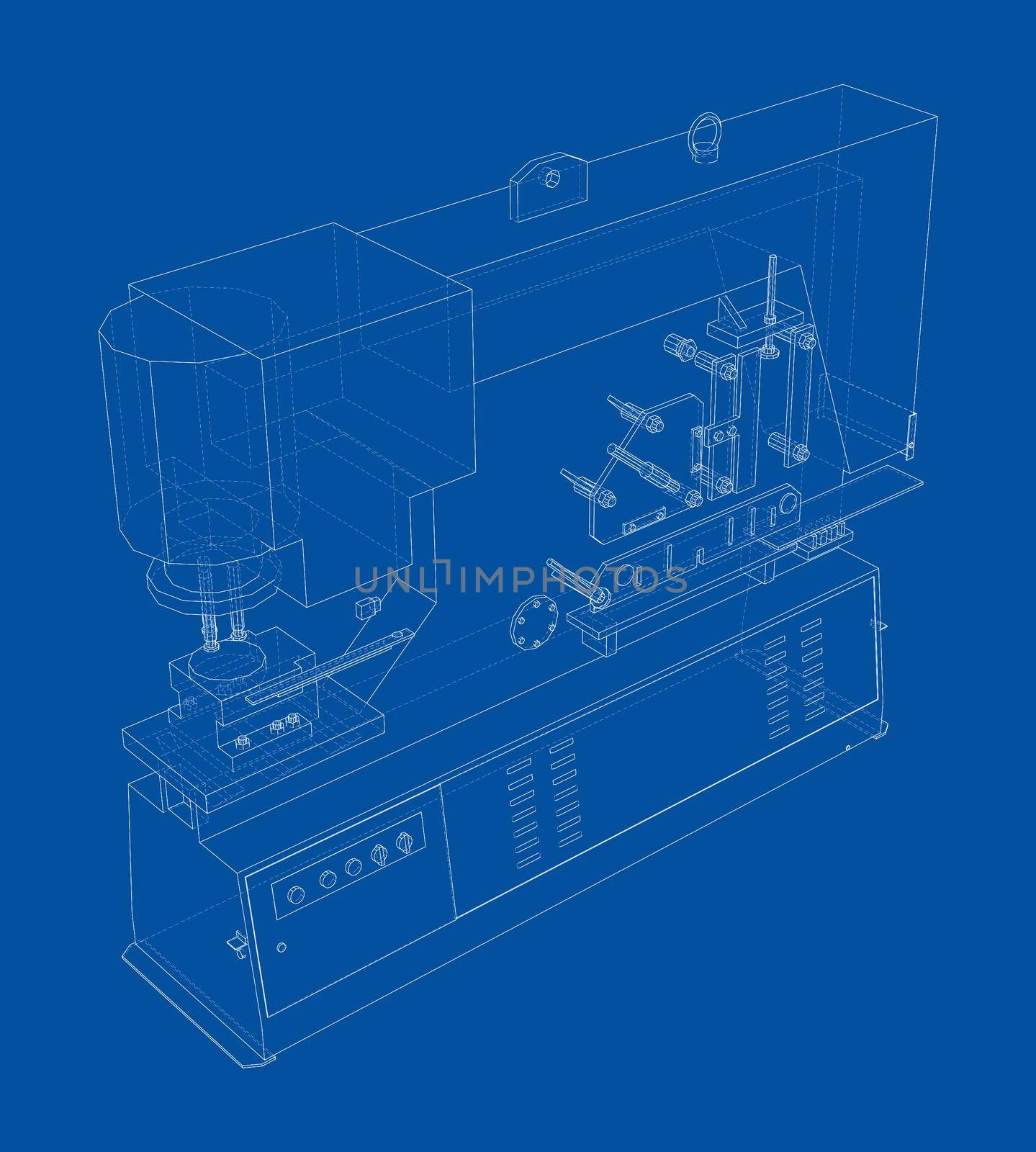 Metalworking CNC machine. Cutting metal technology. 3d illustration