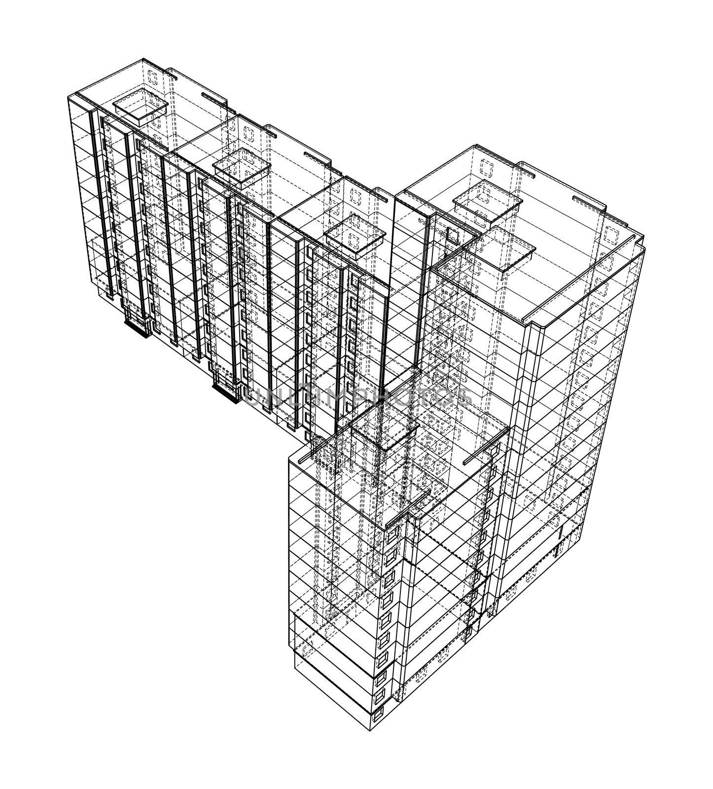 Wire-frame model of a multi-storey building by cherezoff