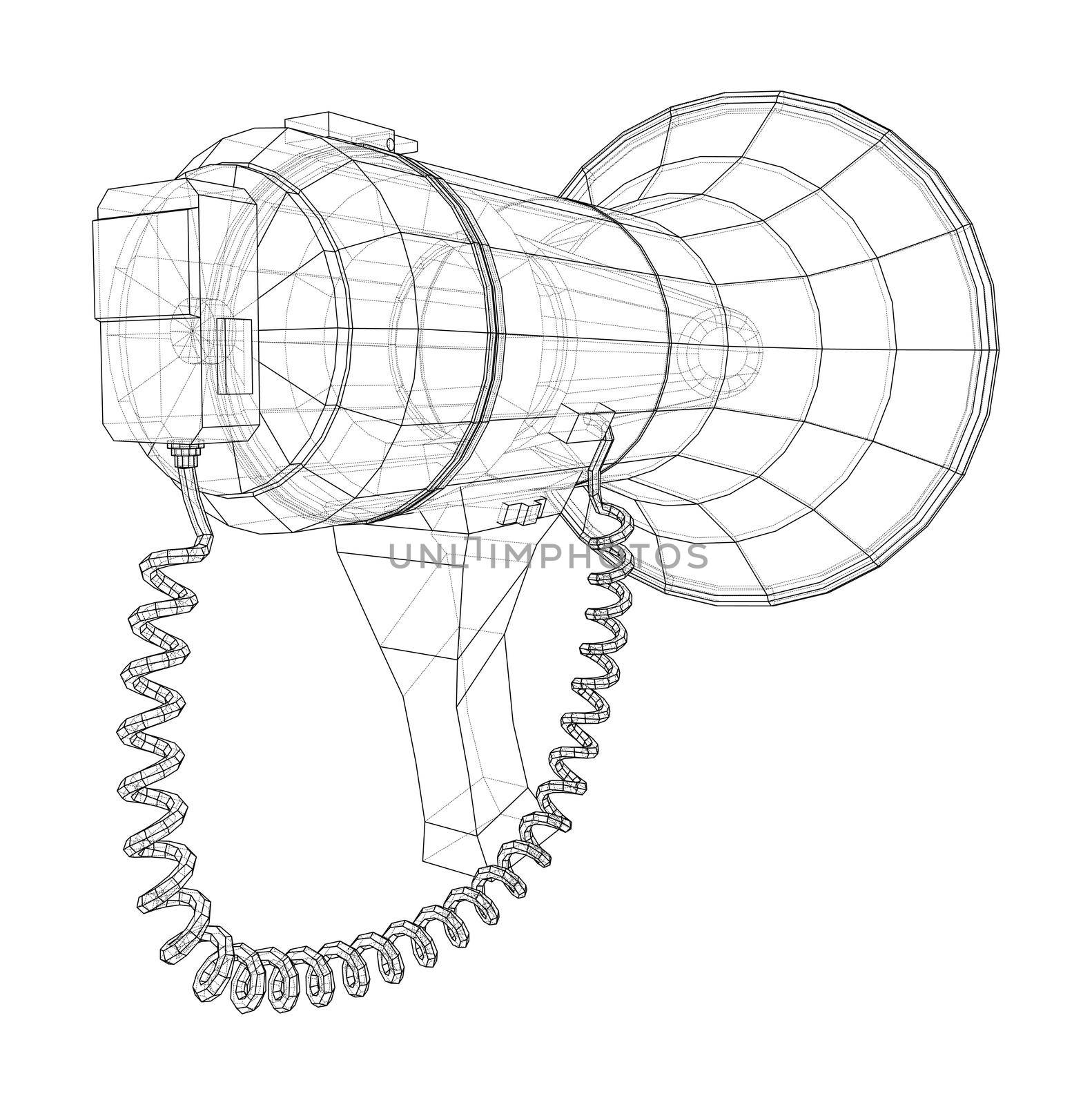 Megaphone concept outline. 3d illustration by cherezoff